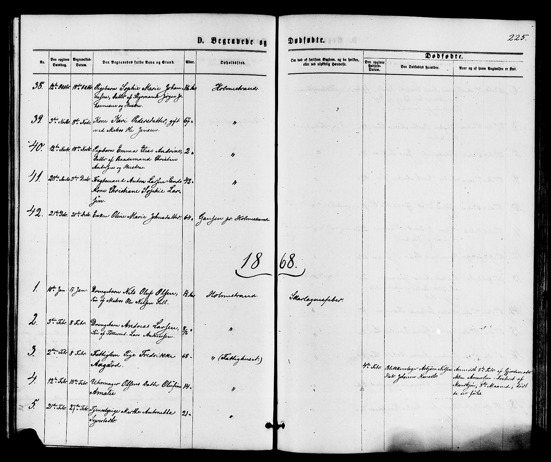 Holmestrand kirkebøker, AV/SAKO-A-346/F/Fa/L0003: Parish register (official) no. 3, 1867-1879, p. 225