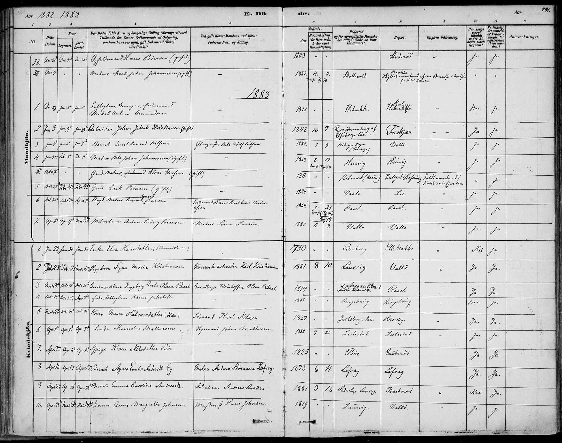 Sem kirkebøker, AV/SAKO-A-5/F/Fb/L0004: Parish register (official) no. II 4, 1878-1891, p. 291