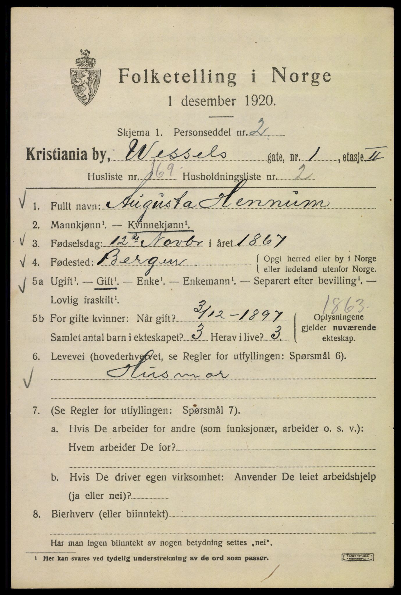 SAO, 1920 census for Kristiania, 1920, p. 651605