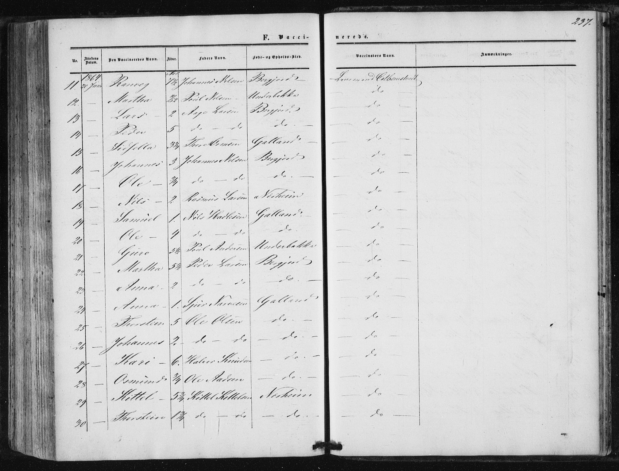 Suldal sokneprestkontor, AV/SAST-A-101845/01/IV/L0009: Parish register (official) no. A 9, 1854-1868, p. 237