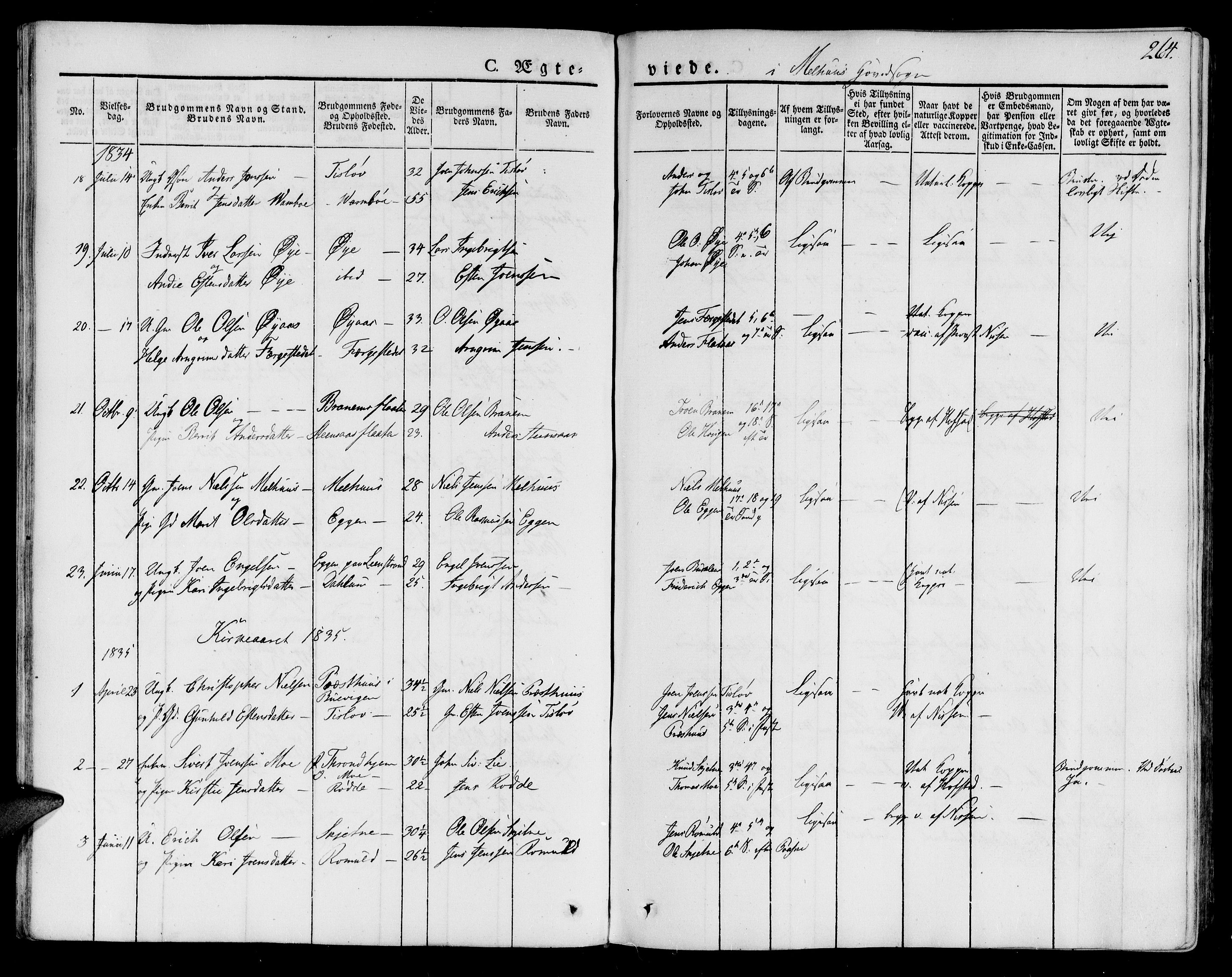 Ministerialprotokoller, klokkerbøker og fødselsregistre - Sør-Trøndelag, SAT/A-1456/691/L1070: Parish register (official) no. 691A05 /1, 1826-1841, p. 264