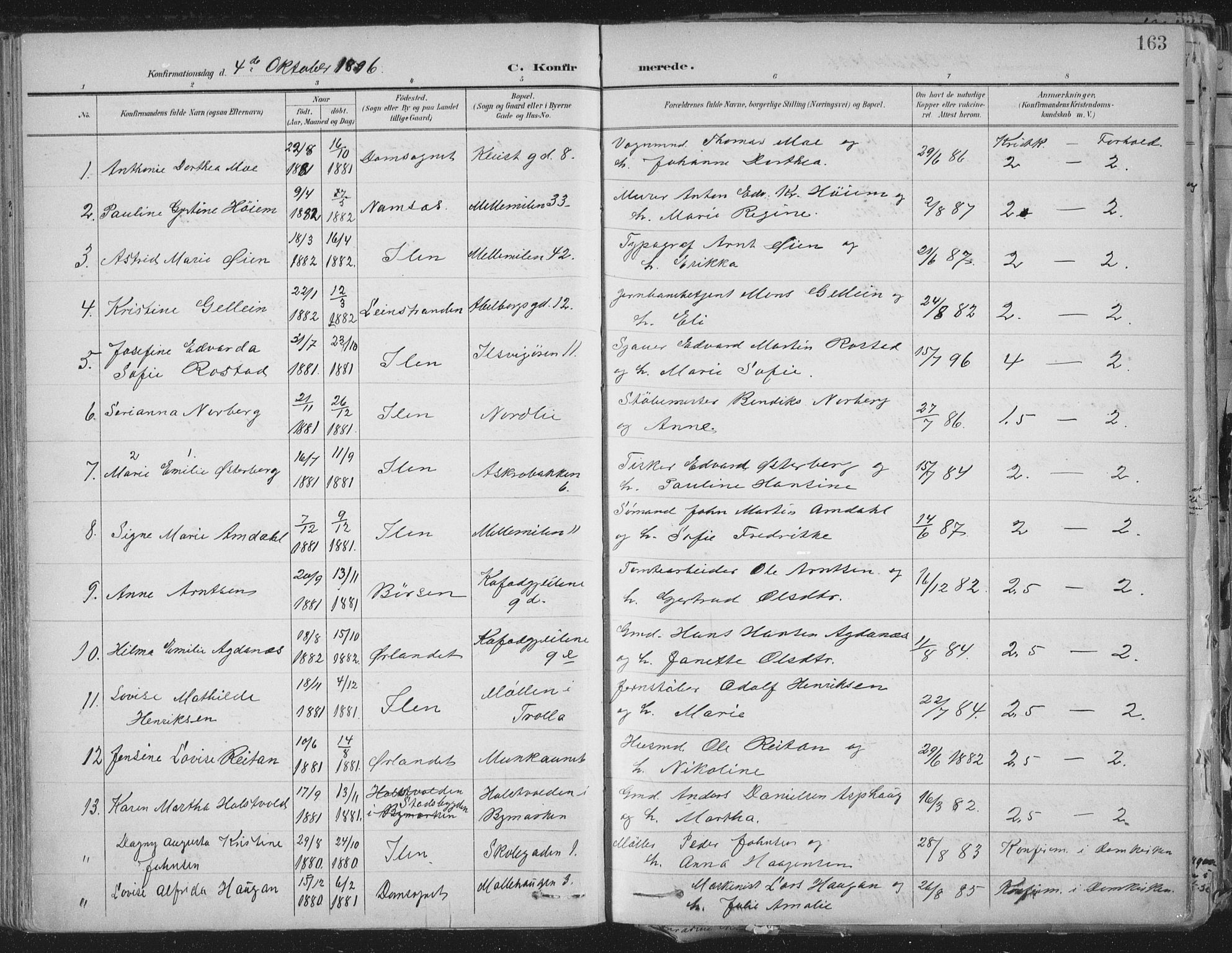 Ministerialprotokoller, klokkerbøker og fødselsregistre - Sør-Trøndelag, SAT/A-1456/603/L0167: Parish register (official) no. 603A06, 1896-1932, p. 163