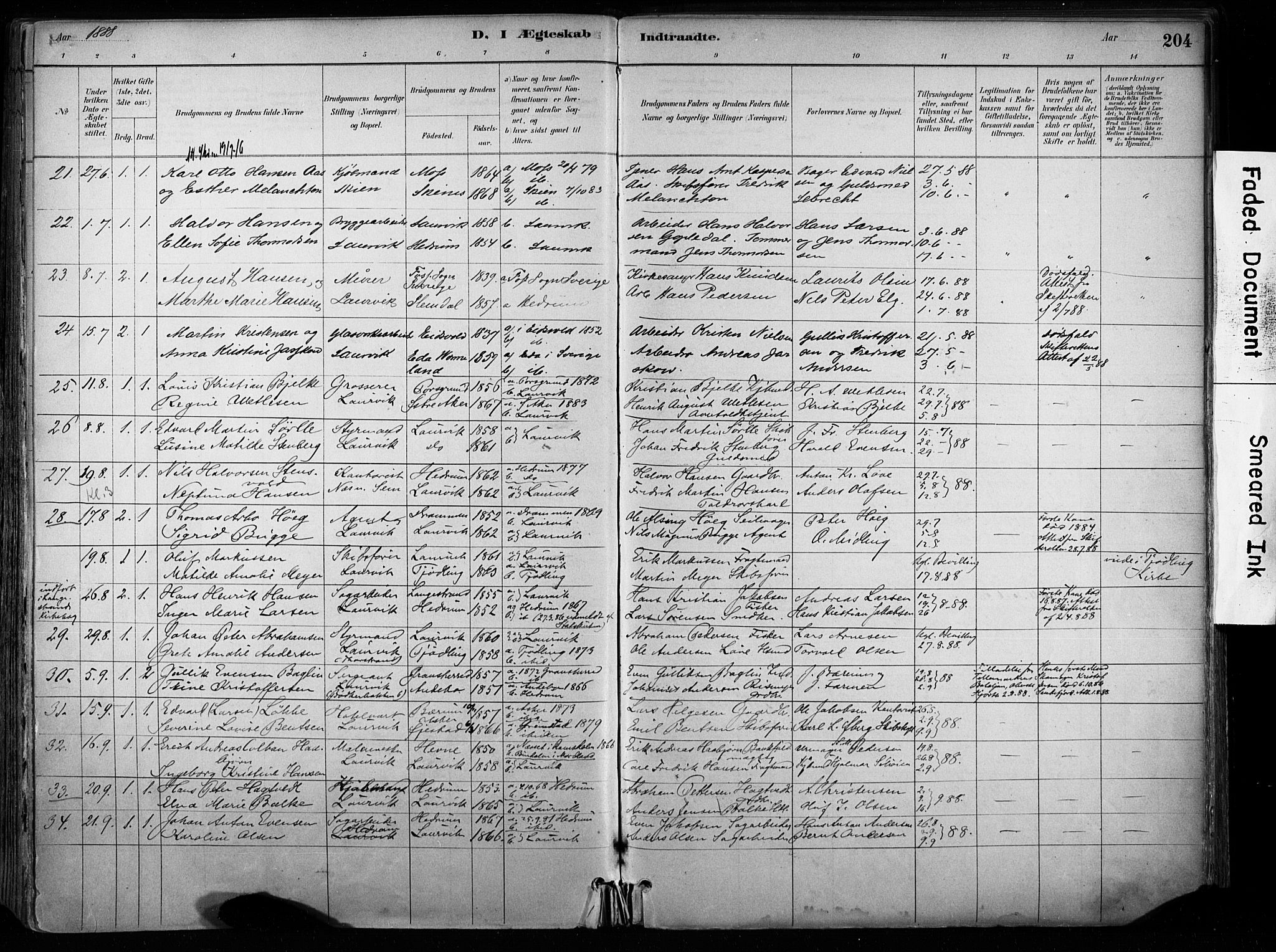 Larvik kirkebøker, AV/SAKO-A-352/F/Fa/L0008: Parish register (official) no. I 8, 1884-1902, p. 204