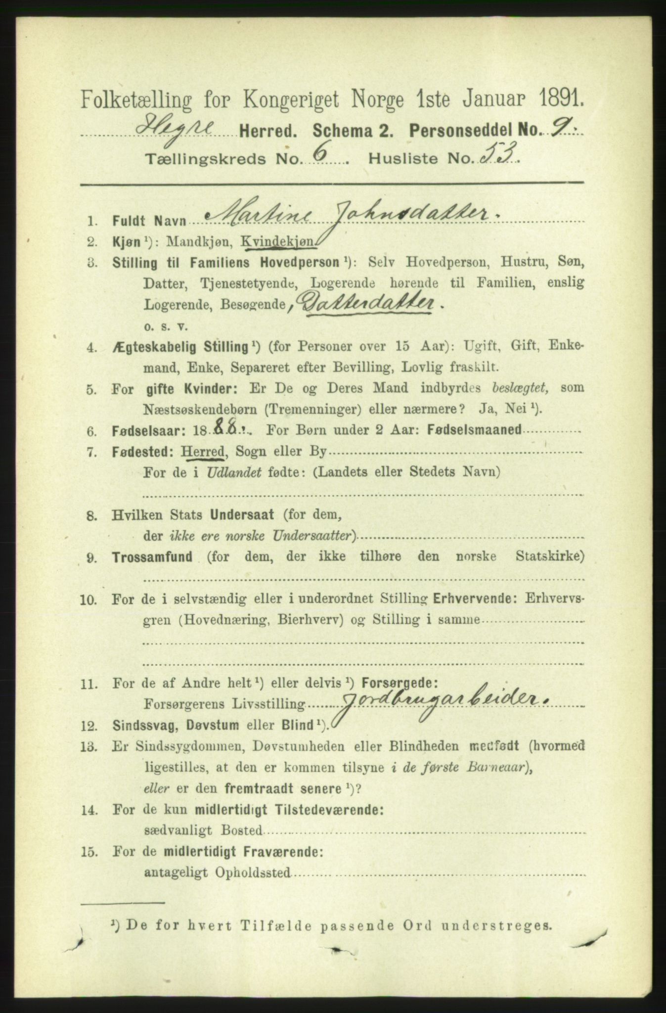 RA, 1891 census for 1712 Hegra, 1891, p. 2700