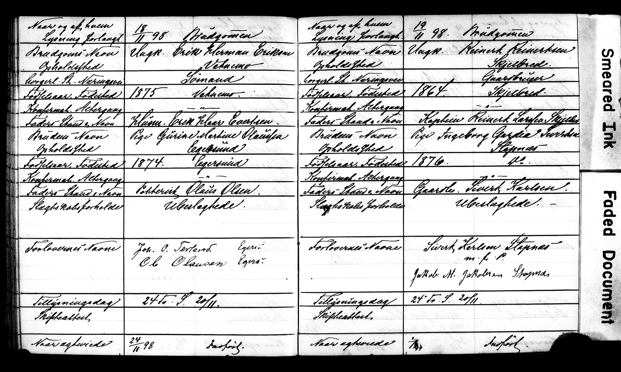 Eigersund sokneprestkontor, AV/SAST-A-101807/S27/L0002: Banns register no. 2, 1895-1900