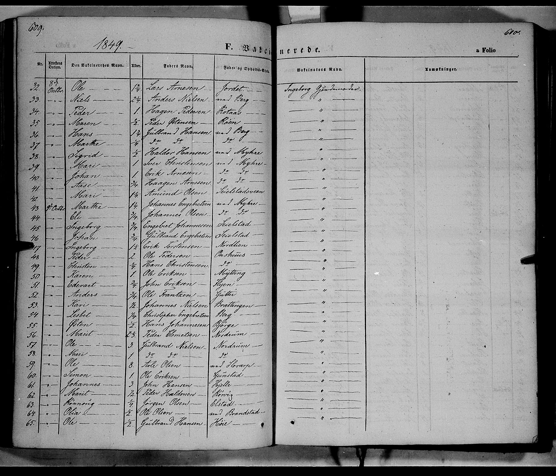 Ringebu prestekontor, SAH/PREST-082/H/Ha/Haa/L0006: Parish register (official) no. 6, 1848-1859, p. 609-610