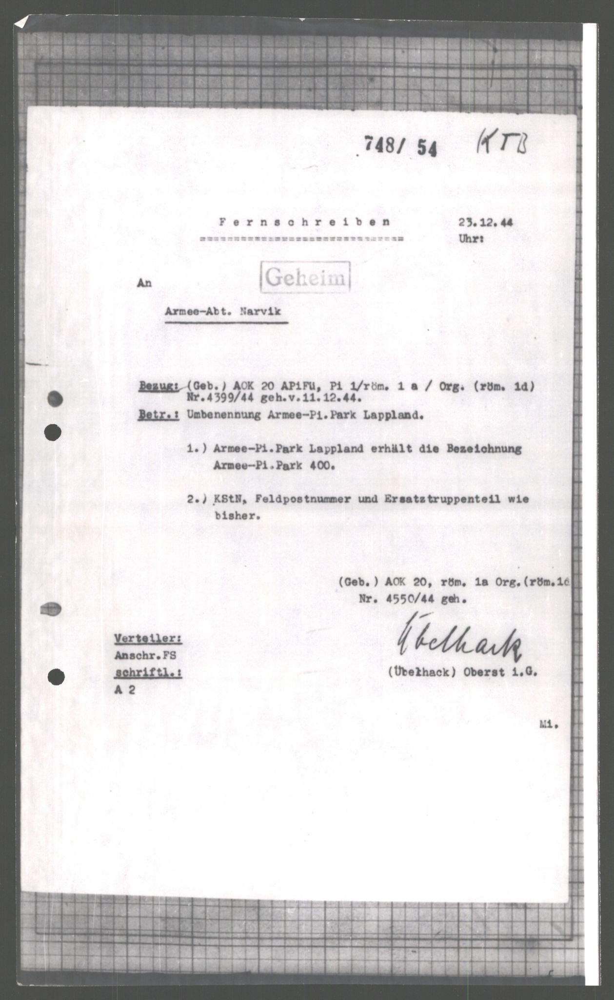 Forsvarets Overkommando. 2 kontor. Arkiv 11.4. Spredte tyske arkivsaker, AV/RA-RAFA-7031/D/Dar/Dara/L0005: Krigsdagbøker for 20. Gebirgs-Armee-Oberkommando (AOK 20), 1942-1944, p. 459