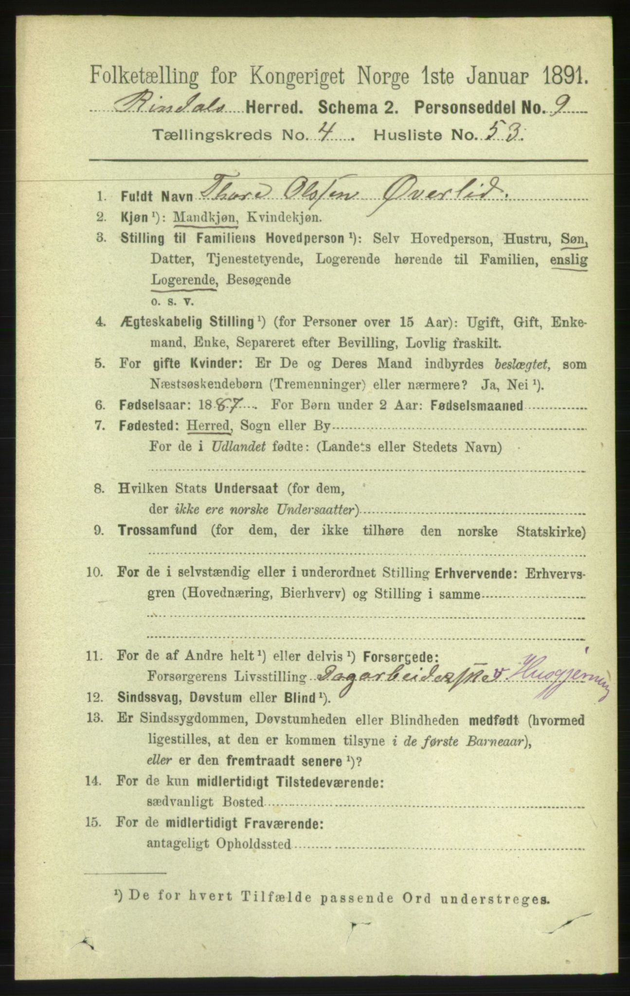 RA, 1891 census for 1567 Rindal, 1891, p. 1553