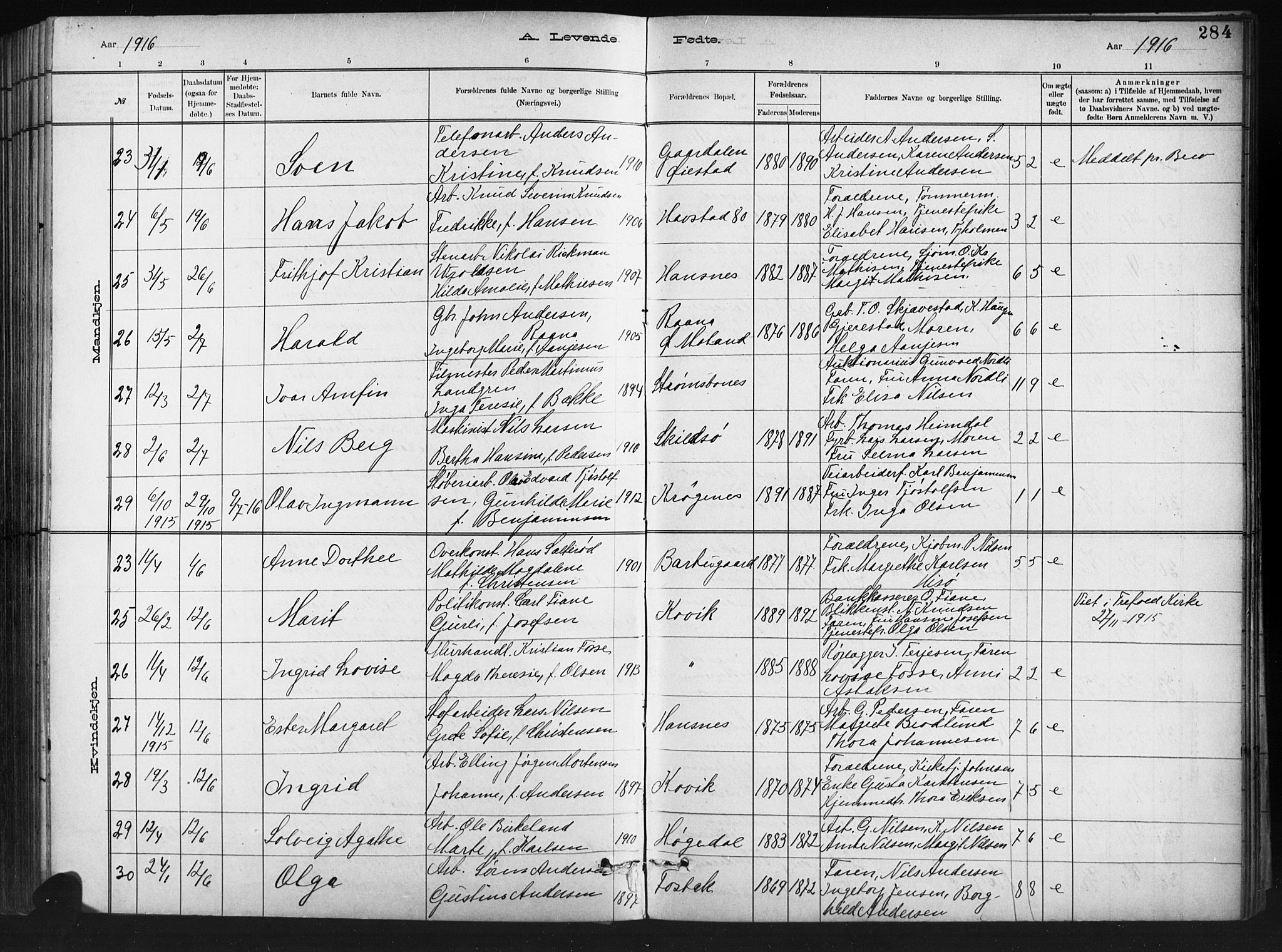 Barbu sokneprestkontor, AV/SAK-1111-0003/F/Fb/L0002: Parish register (copy) no. B 2, 1890-1922, p. 284