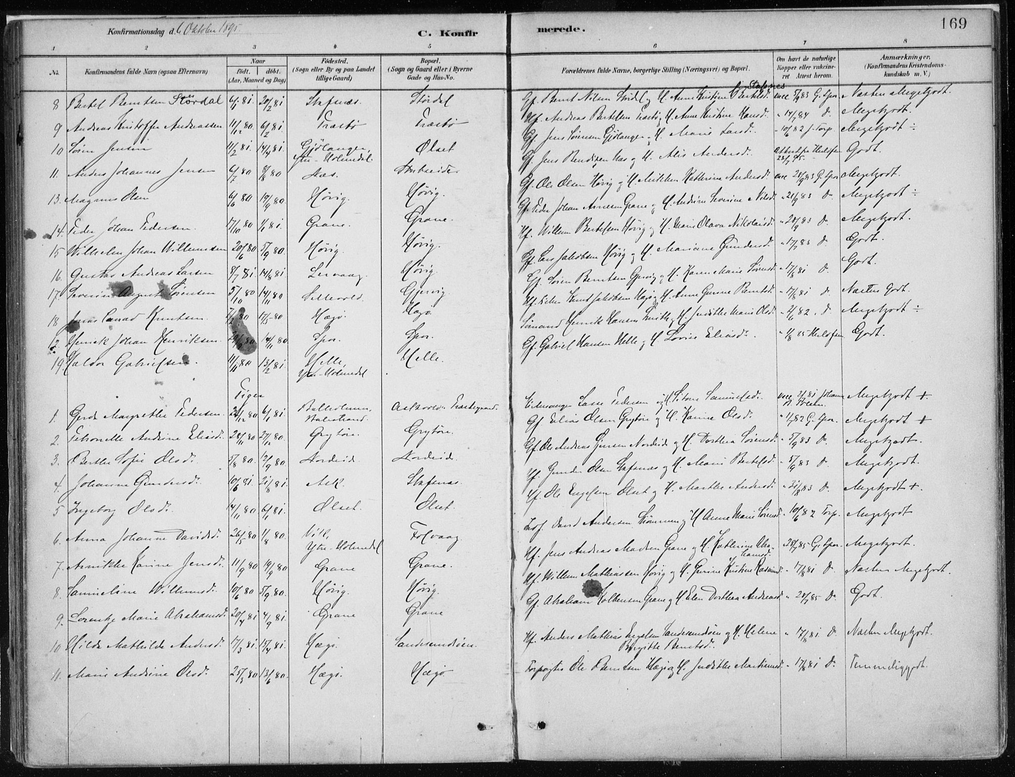 Askvoll sokneprestembete, AV/SAB-A-79501/H/Haa/Haab/L0002: Parish register (official) no. B 2, 1879-1909, p. 169