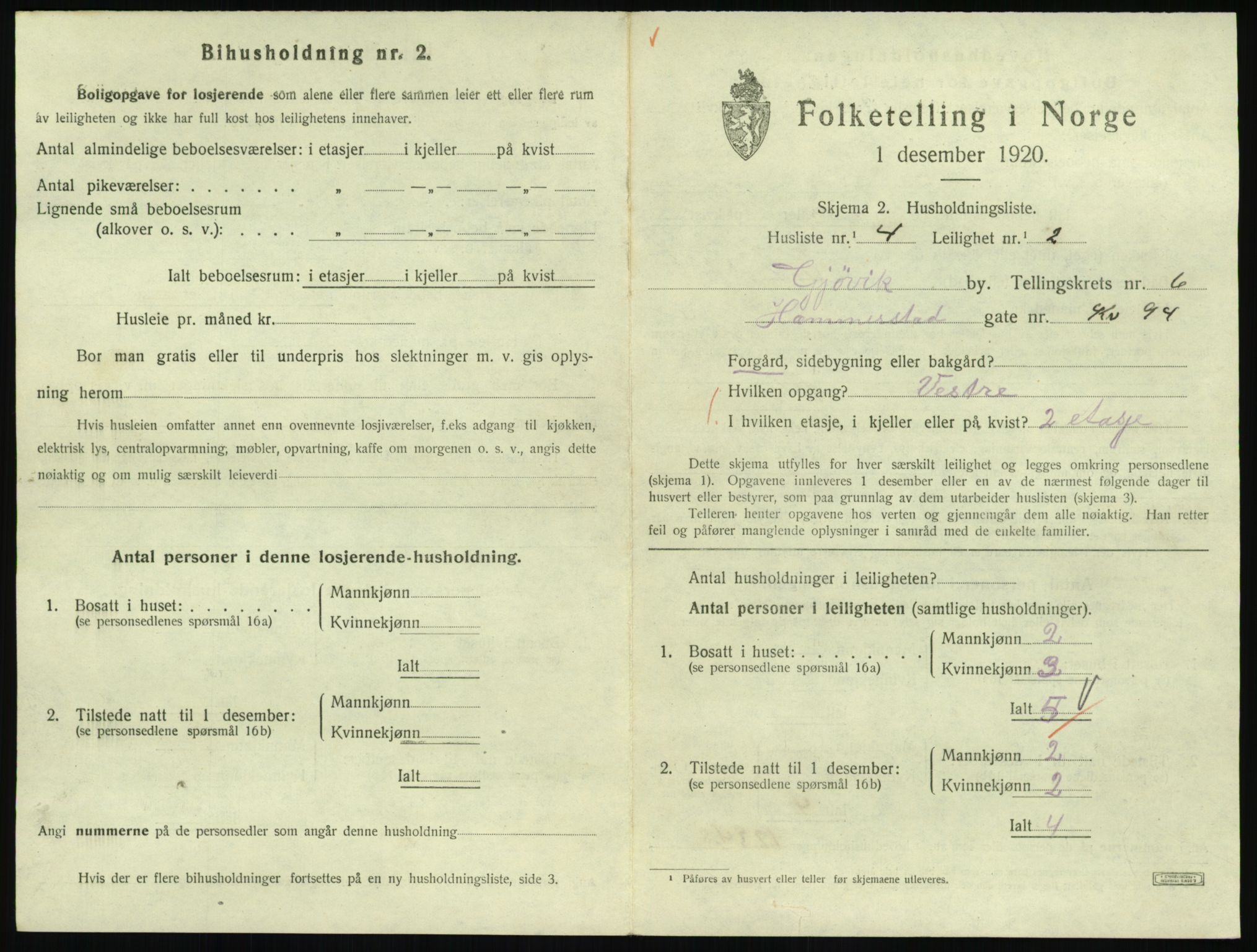 SAH, 1920 census for Gjøvik, 1920, p. 2322