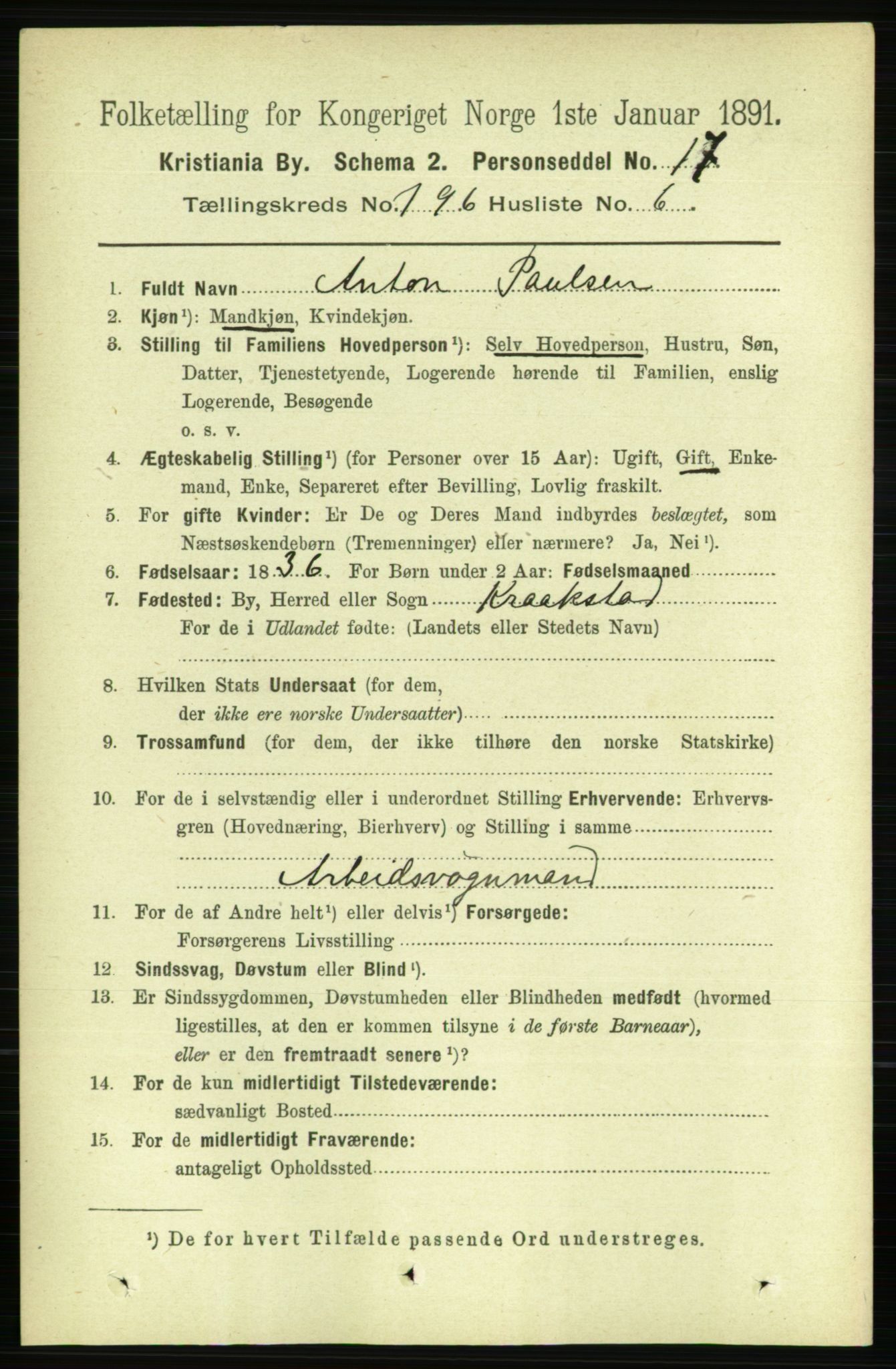 RA, 1891 census for 0301 Kristiania, 1891, p. 118396