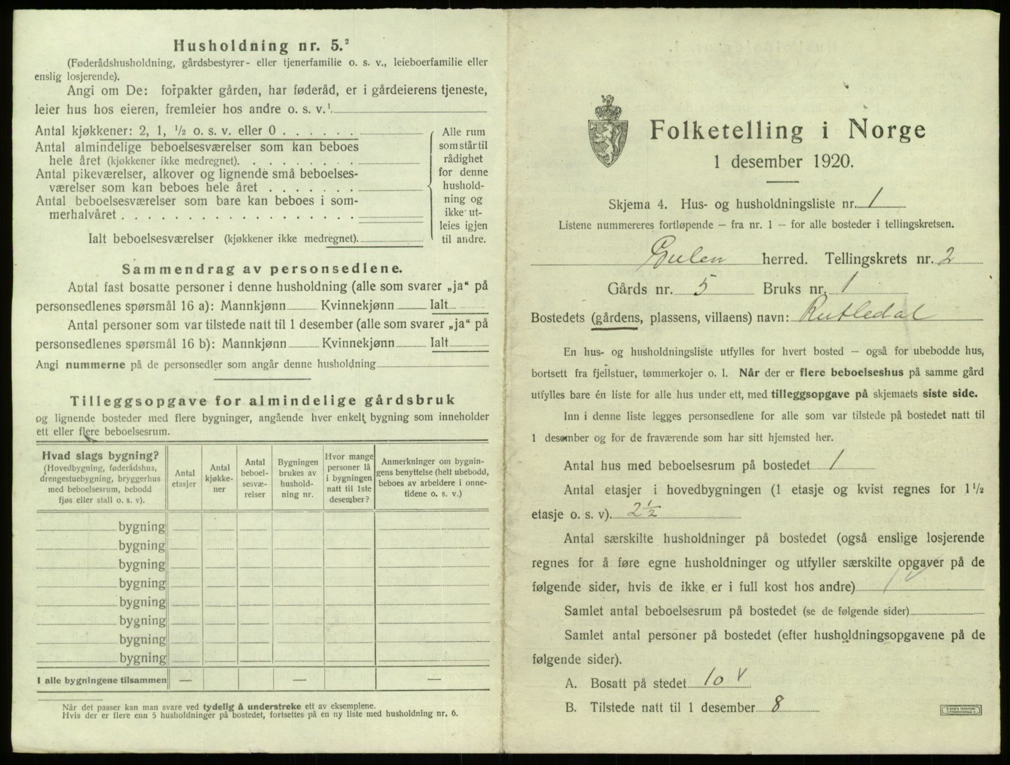 SAB, 1920 census for Gulen, 1920, p. 85