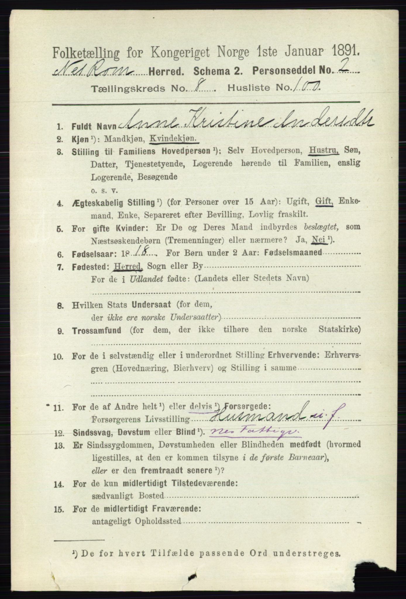 RA, 1891 census for 0236 Nes, 1891, p. 5184