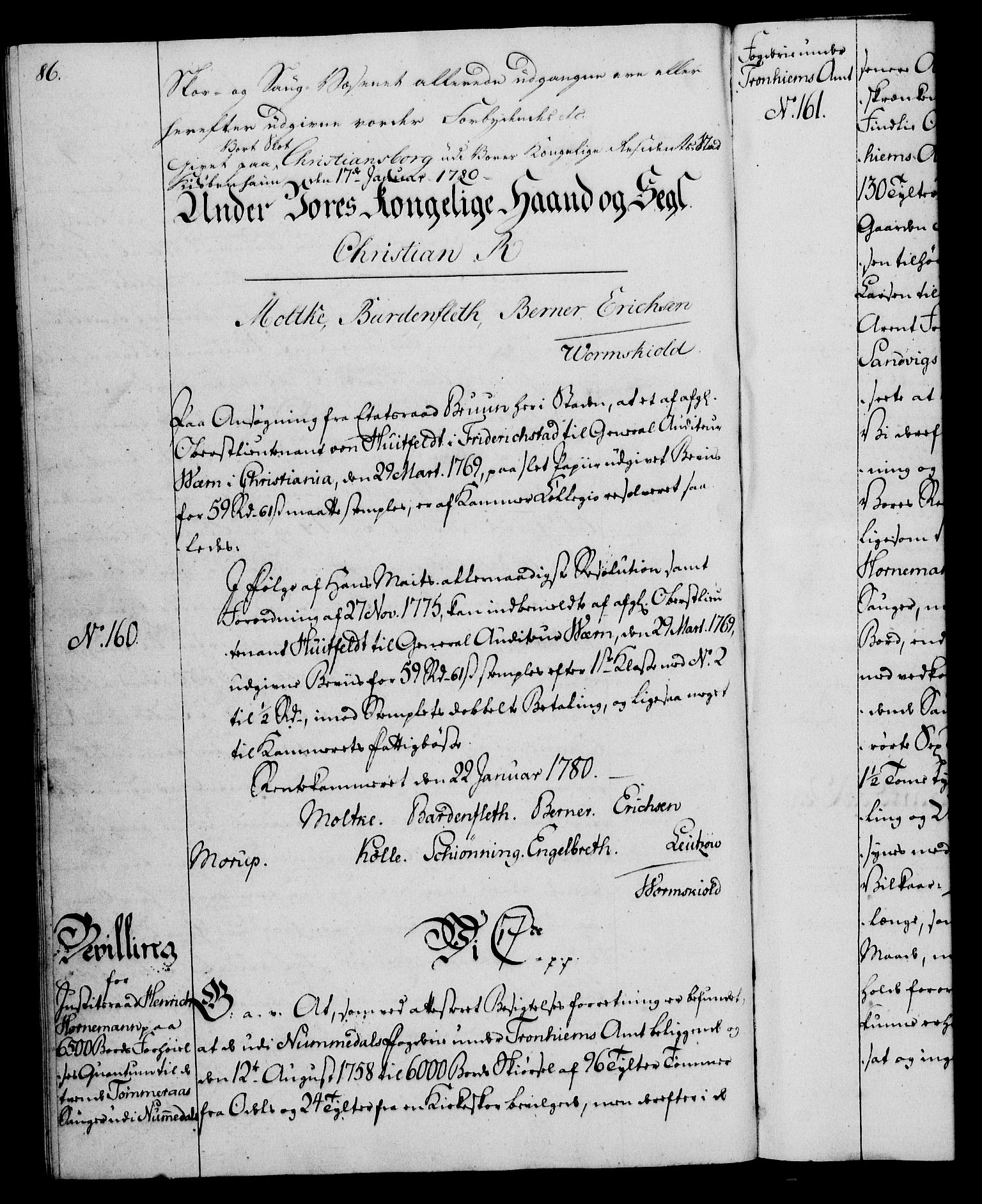 Rentekammeret, Kammerkanselliet, RA/EA-3111/G/Gg/Gga/L0011: Norsk ekspedisjonsprotokoll med register (merket RK 53.11), 1779-1781, p. 86