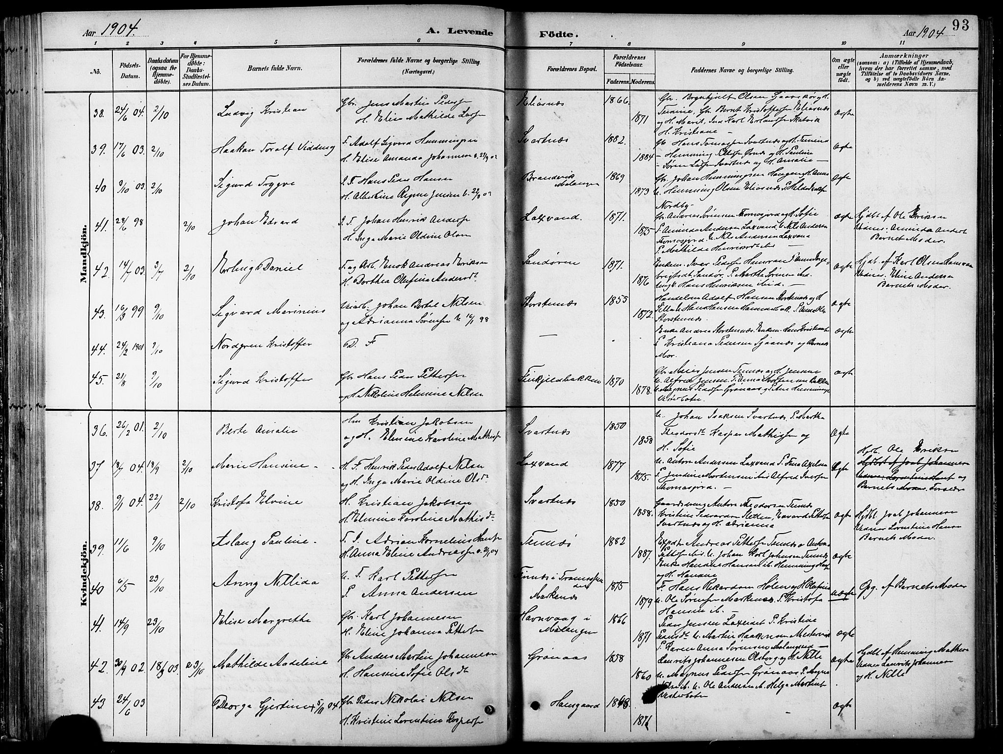 Balsfjord sokneprestembete, AV/SATØ-S-1303/G/Gab/L0008klokker: Parish register (copy) no. 8, 1890-1906, p. 93