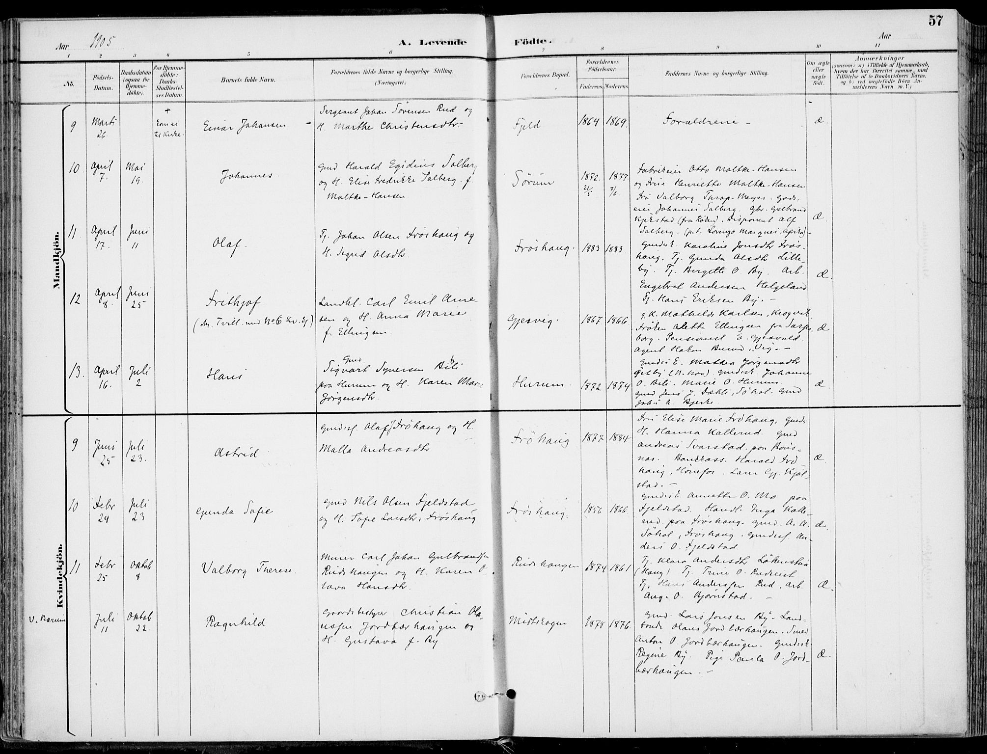 Hole kirkebøker, AV/SAKO-A-228/F/Fa/L0009: Parish register (official) no. I 9, 1892-1907, p. 57