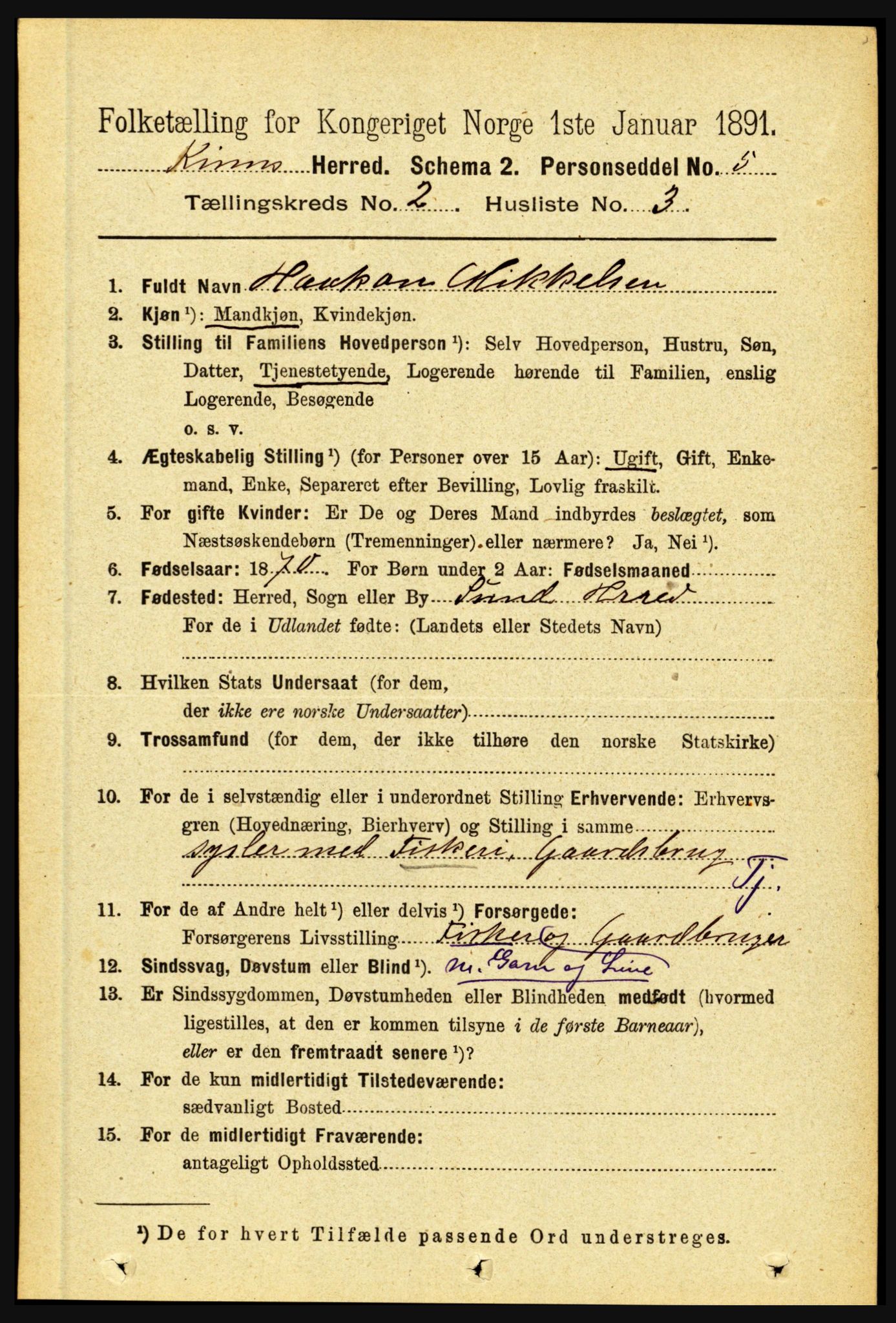 RA, 1891 census for 1437 Kinn, 1891, p. 551