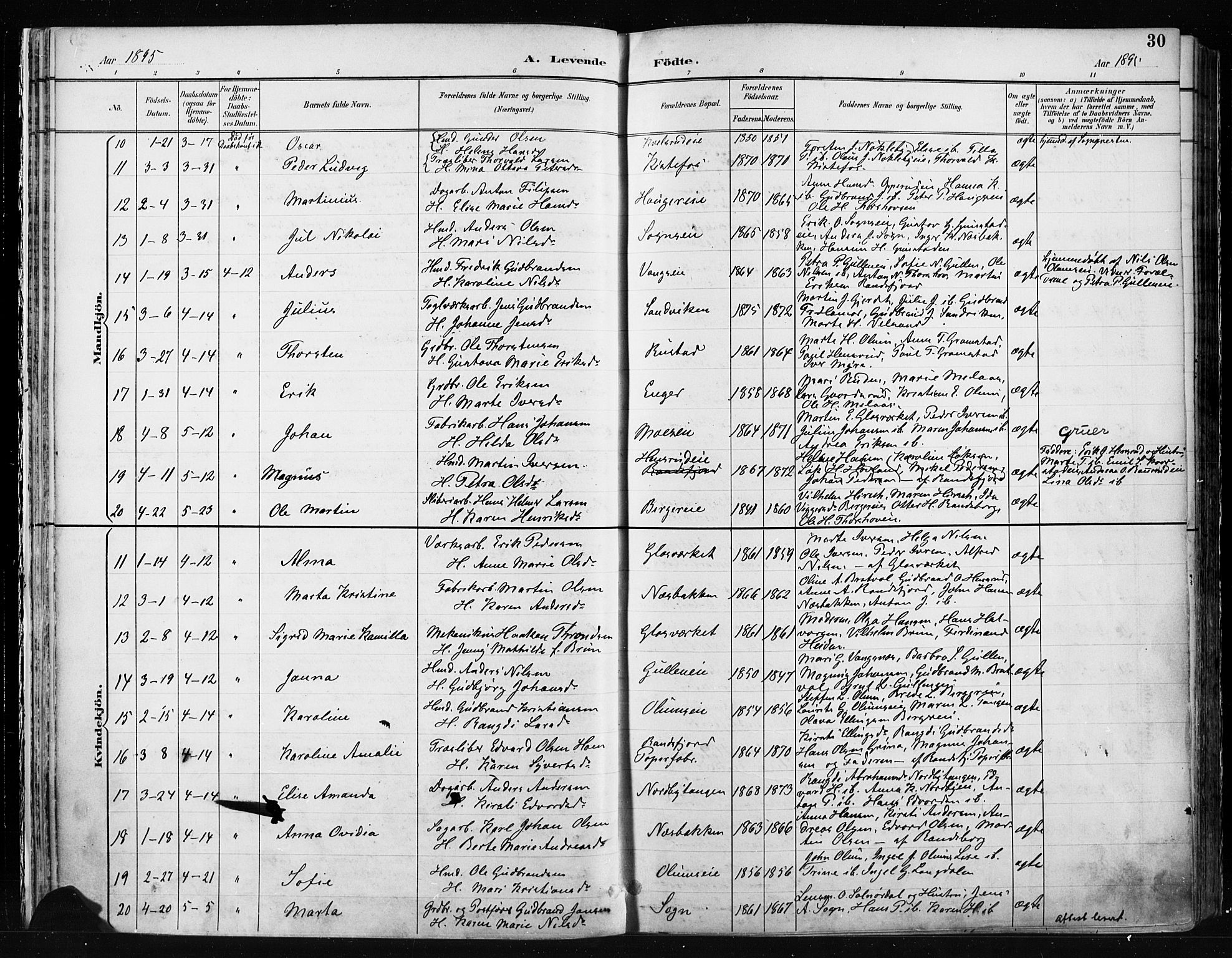 Jevnaker prestekontor, SAH/PREST-116/H/Ha/Haa/L0009: Parish register (official) no. 9, 1891-1901, p. 30