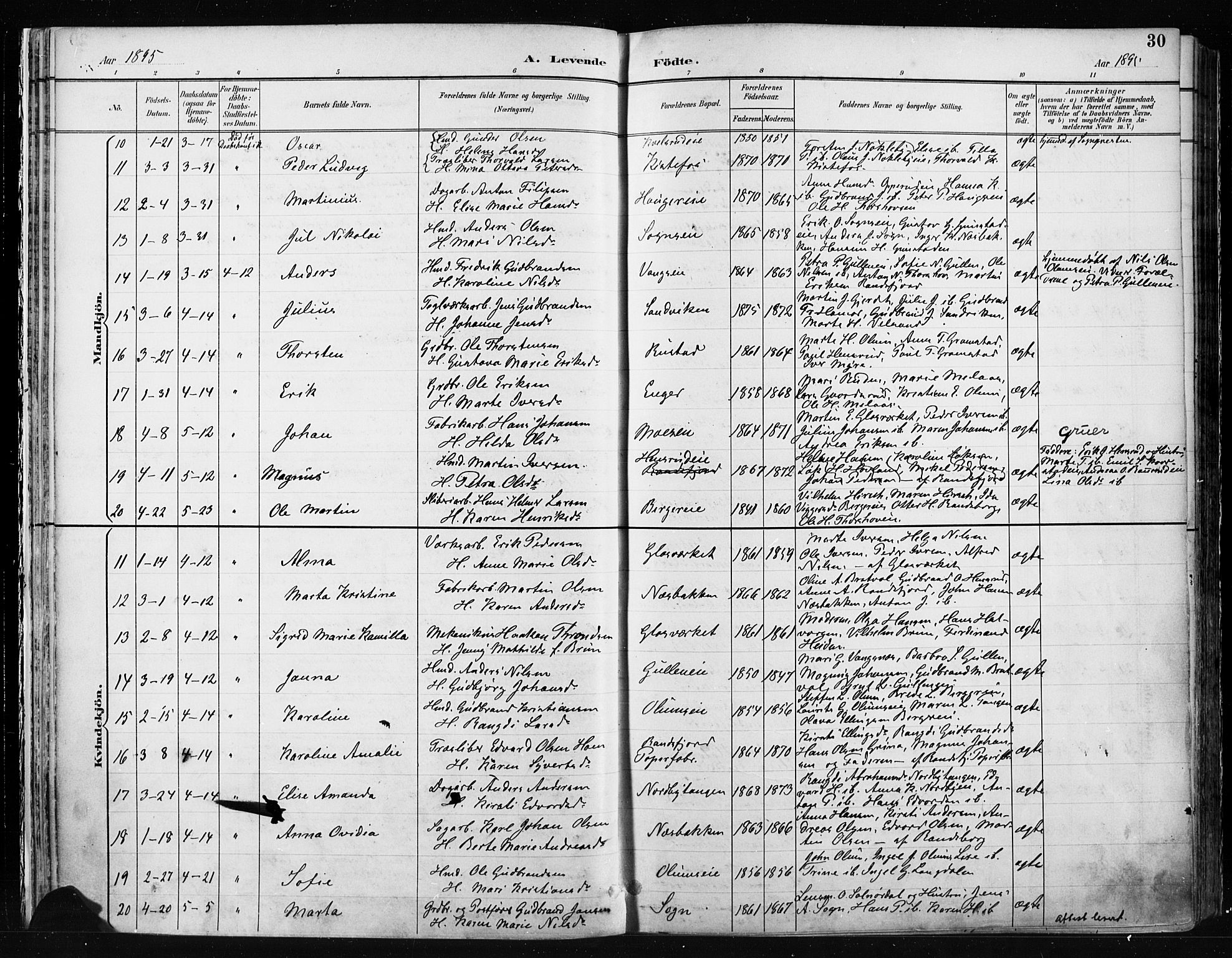 Jevnaker prestekontor, AV/SAH-PREST-116/H/Ha/Haa/L0009: Parish register (official) no. 9, 1891-1901, p. 30