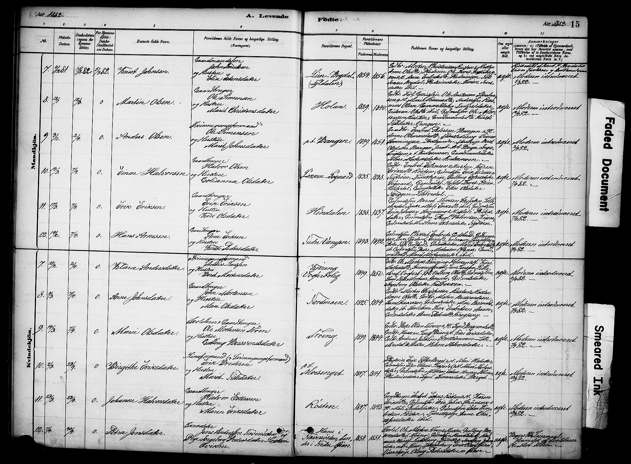 Tynset prestekontor, AV/SAH-PREST-058/H/Ha/Hab/L0006: Parish register (copy) no. 6, 1880-1899, p. 15