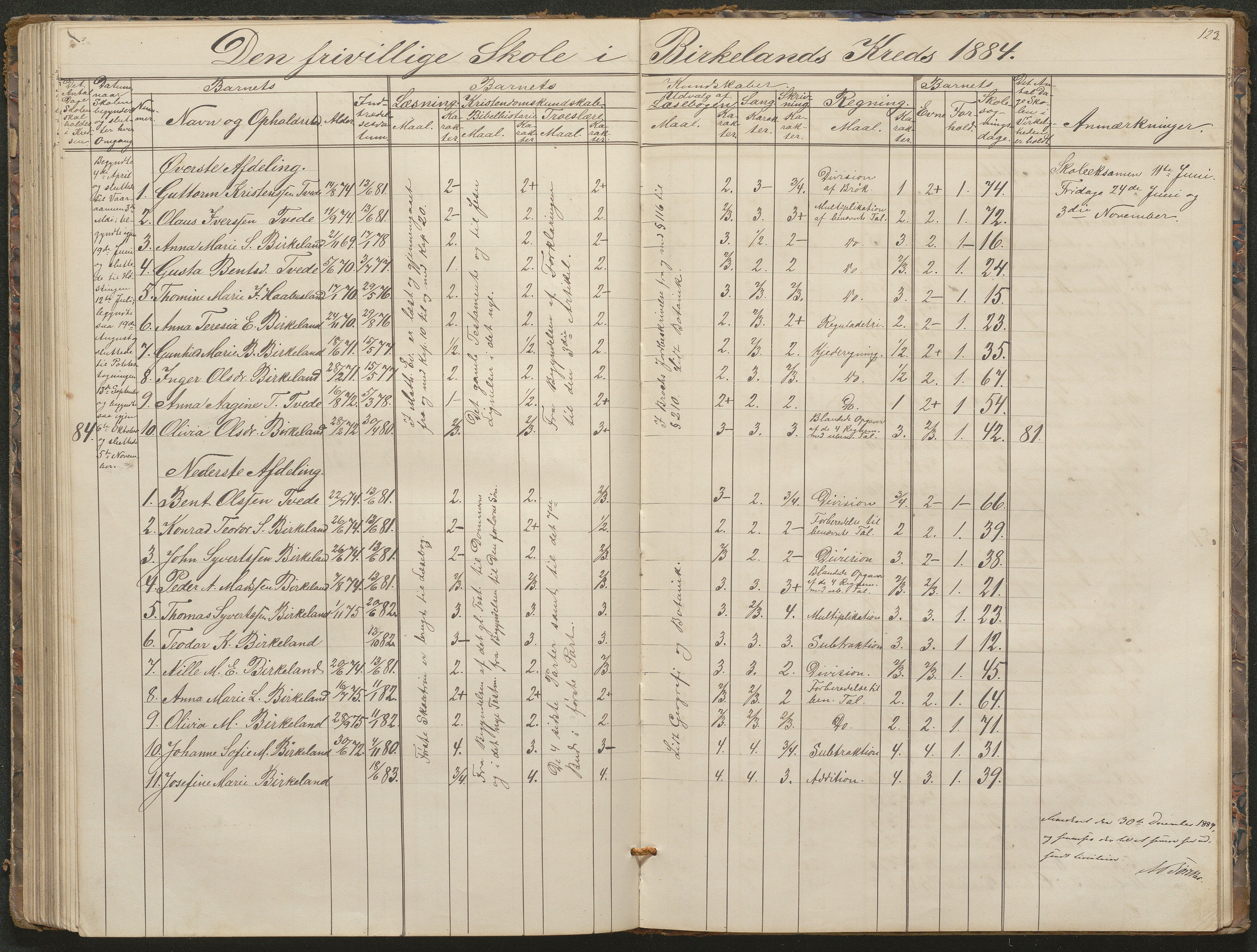 Birkenes kommune, Birkenes krets/Birkeland folkeskole frem til 1991, AAKS/KA0928-550a_91/F02/L0001: Skoleprotokoll, 1862-1896, p. 123