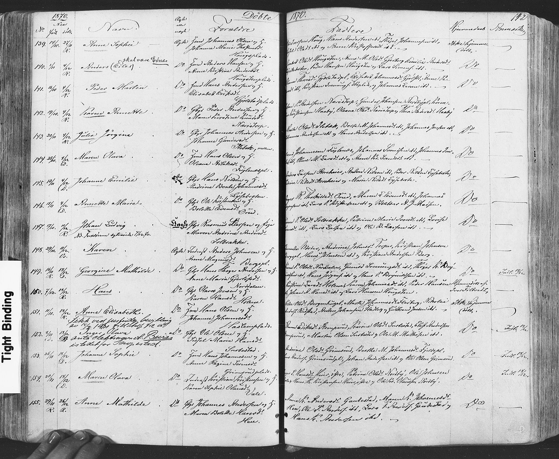 Rakkestad prestekontor Kirkebøker, SAO/A-2008/F/Fa/L0011: Parish register (official) no. I 11, 1862-1877, p. 142