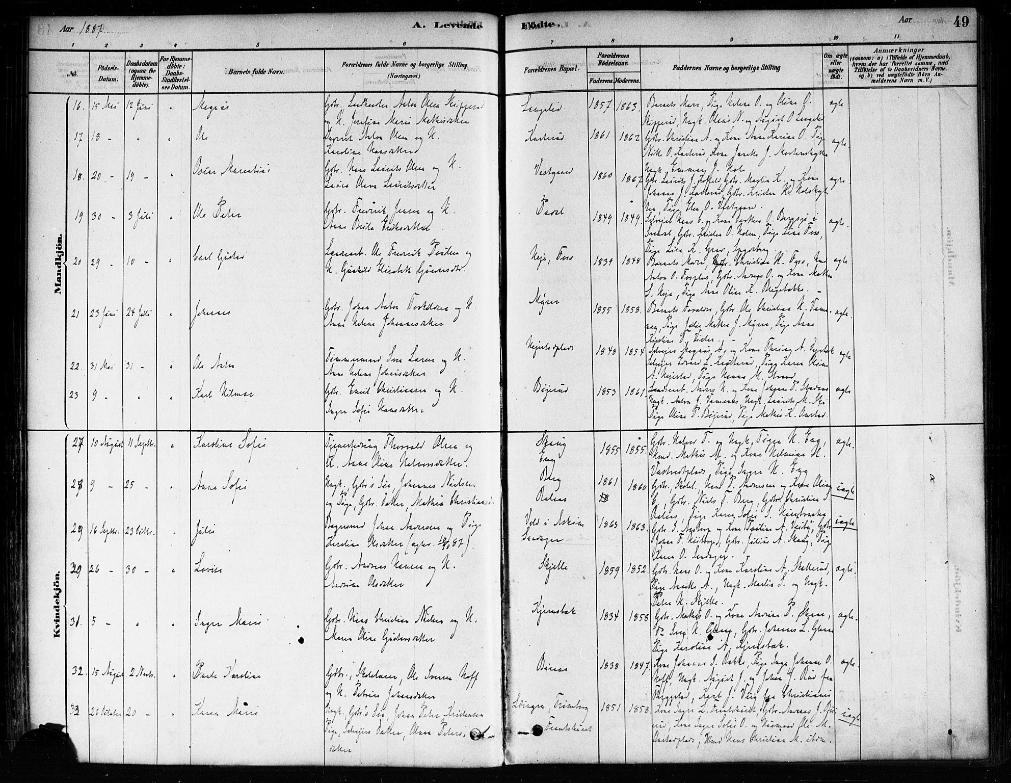 Skiptvet prestekontor Kirkebøker, AV/SAO-A-20009/F/Fa/L0009: Parish register (official) no. 9, 1878-1900, p. 49