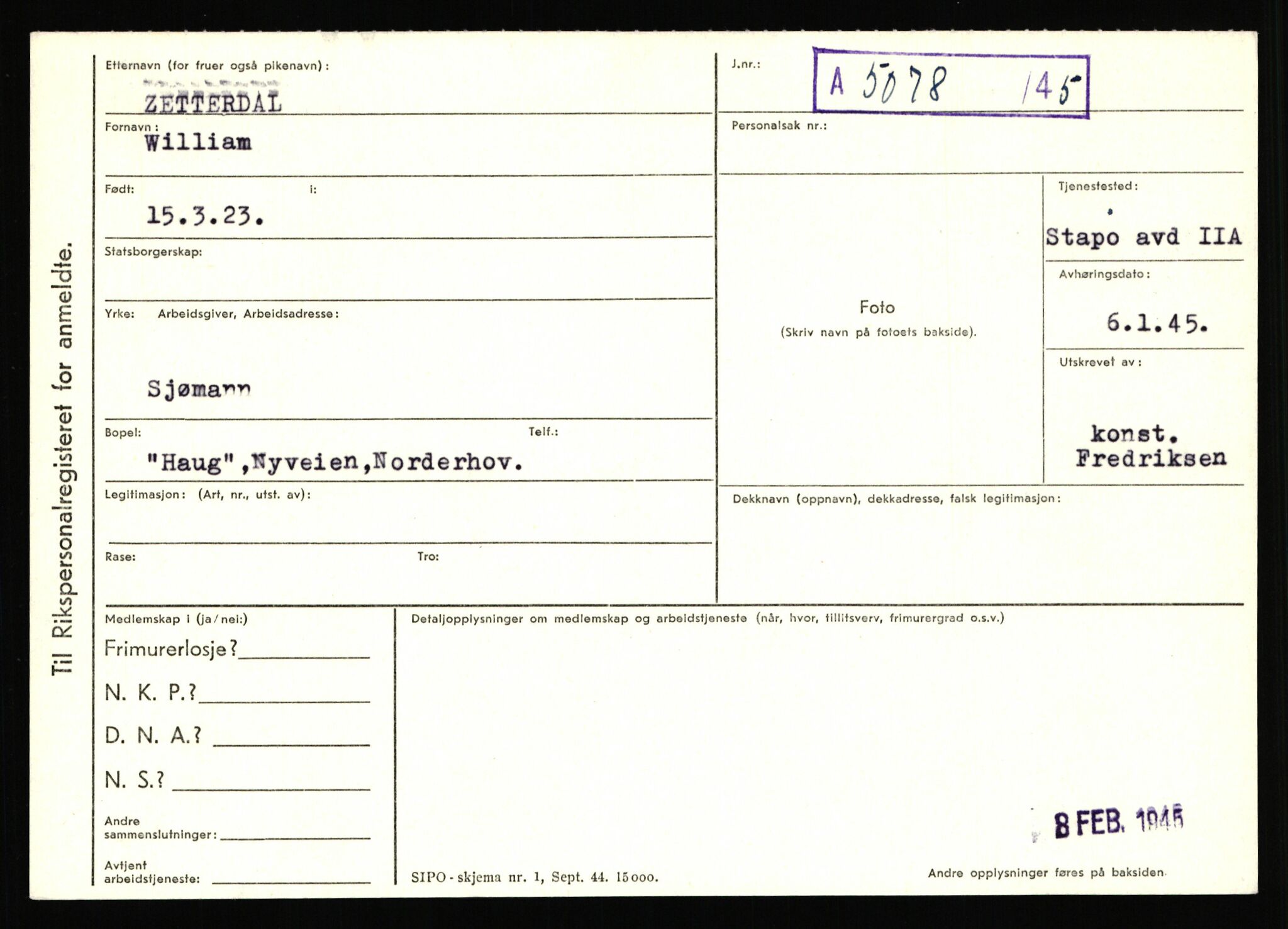 Statspolitiet - Hovedkontoret / Osloavdelingen, AV/RA-S-1329/C/Ca/L0016: Uberg - Øystese, 1943-1945, p. 3308