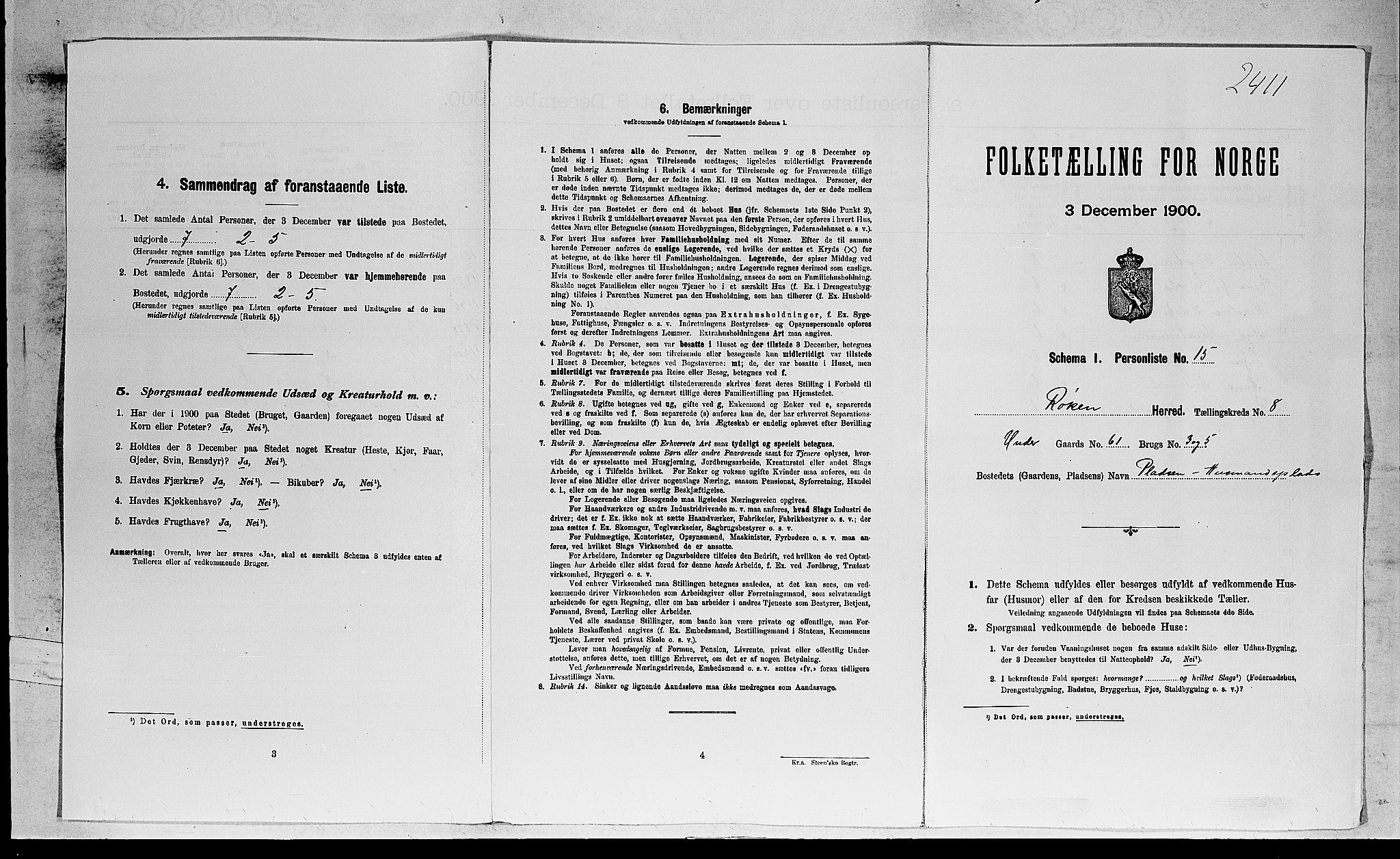 RA, 1900 census for Røyken, 1900, p. 1286