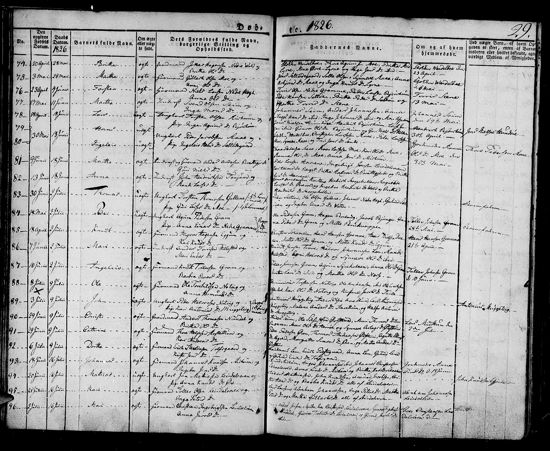 Lærdal sokneprestembete, AV/SAB-A-81201: Parish register (official) no. A 5, 1822-1834, p. 29