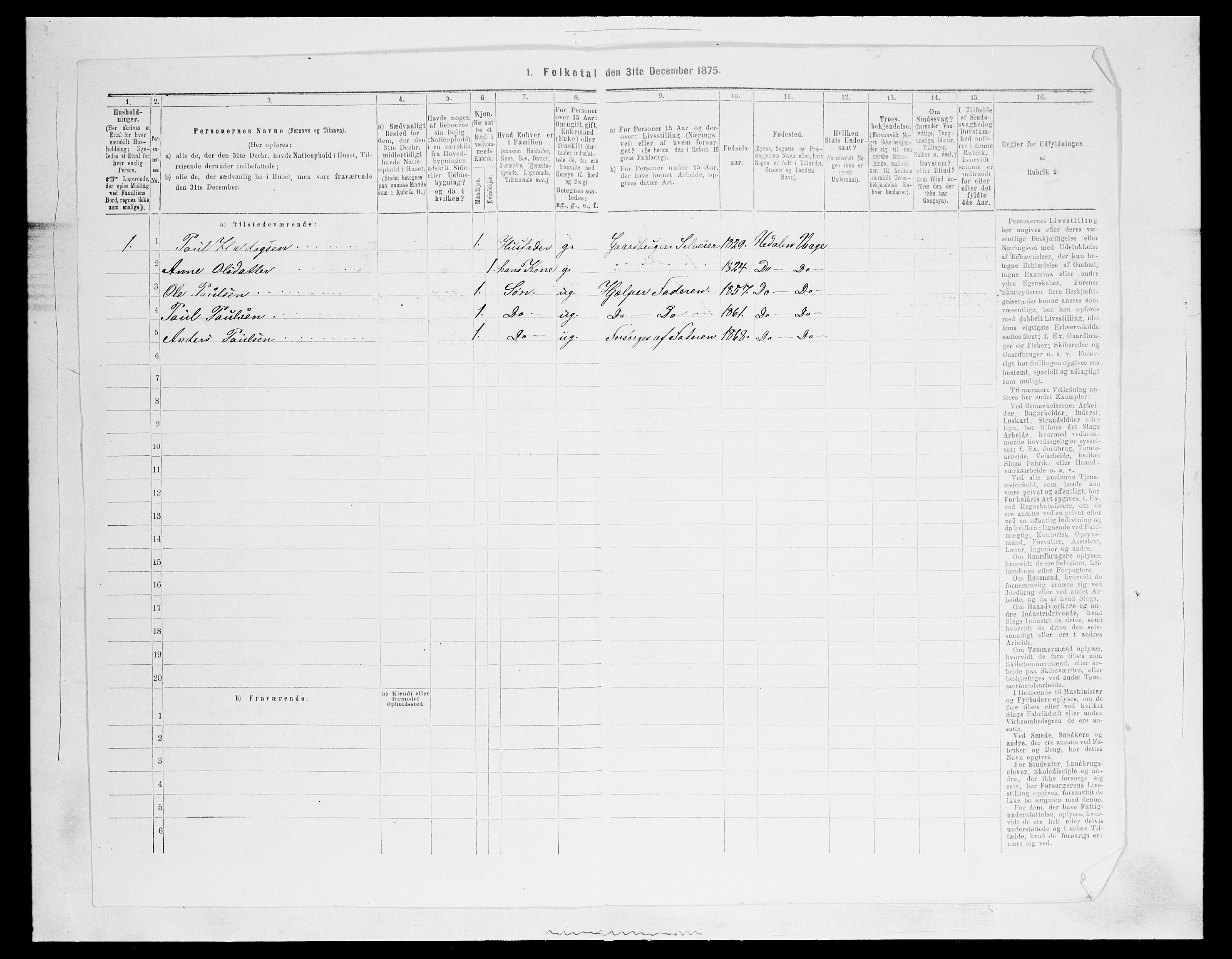 SAH, 1875 census for 0515P Vågå, 1875, p. 1526