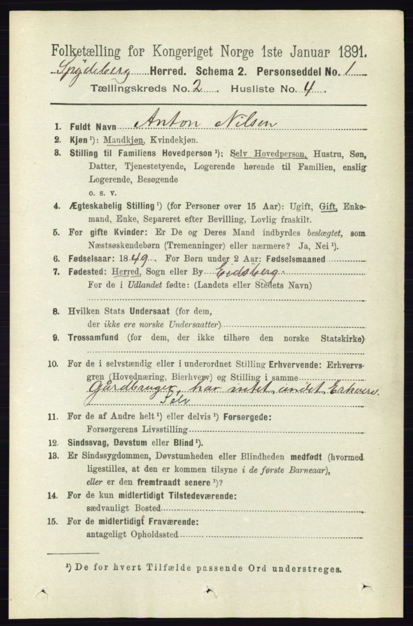 RA, 1891 census for 0123 Spydeberg, 1891, p. 708