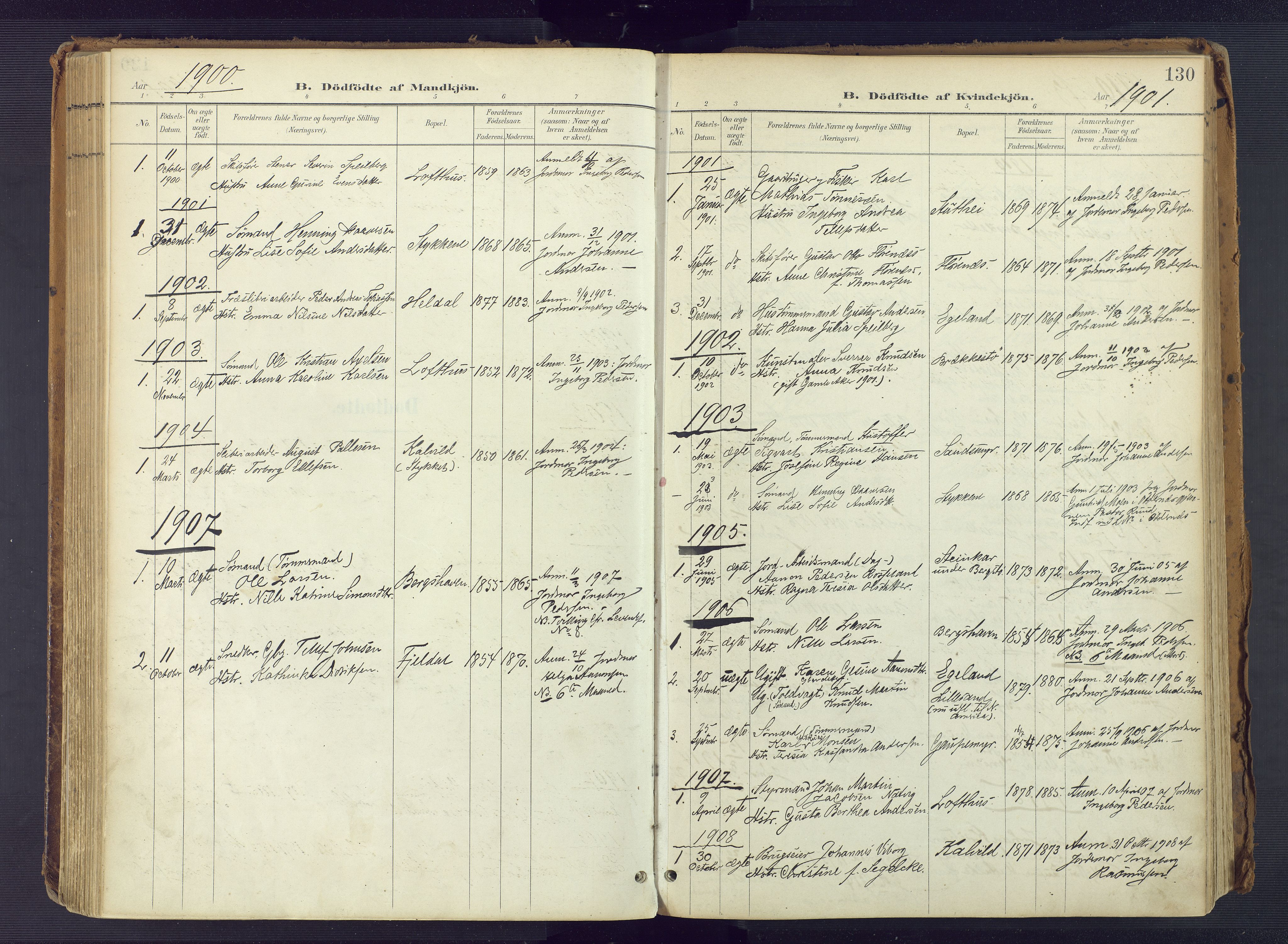 Vestre Moland sokneprestkontor, AV/SAK-1111-0046/F/Fa/Fab/L0010: Parish register (official) no. A 10, 1900-1926, p. 130