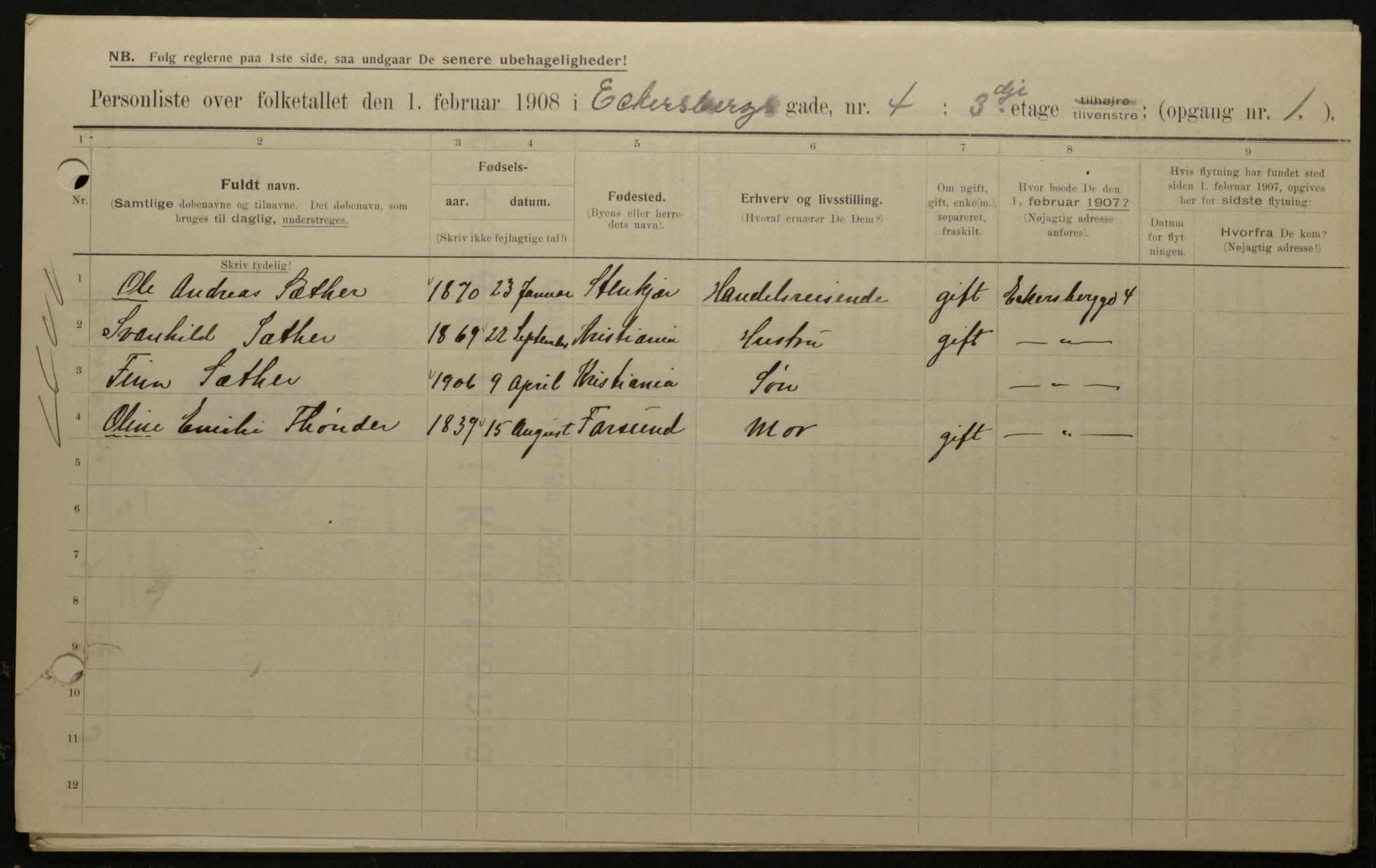 OBA, Municipal Census 1908 for Kristiania, 1908, p. 16834