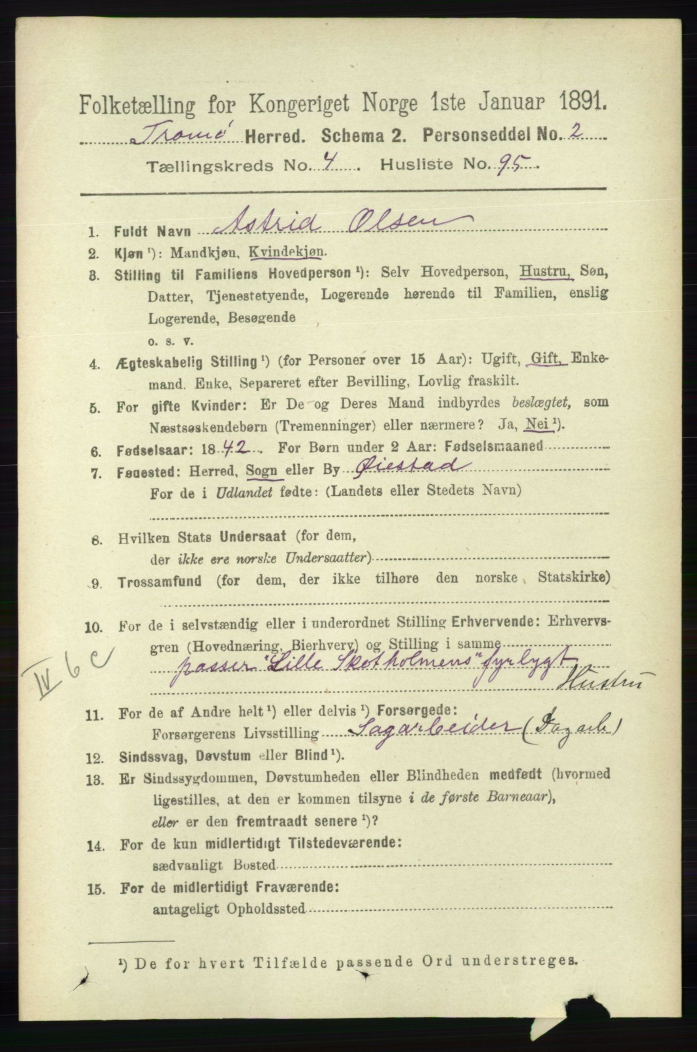 RA, 1891 census for 0921 Tromøy, 1891, p. 2032