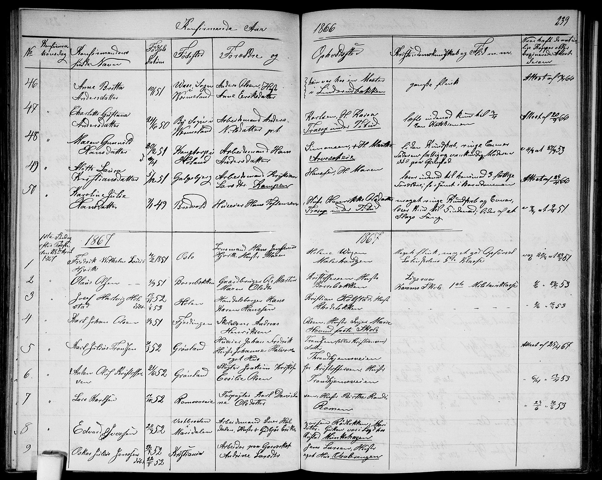 Østre Aker prestekontor Kirkebøker, SAO/A-10840/G/Ga/L0002: Parish register (copy) no. I 2, 1861-1867, p. 239