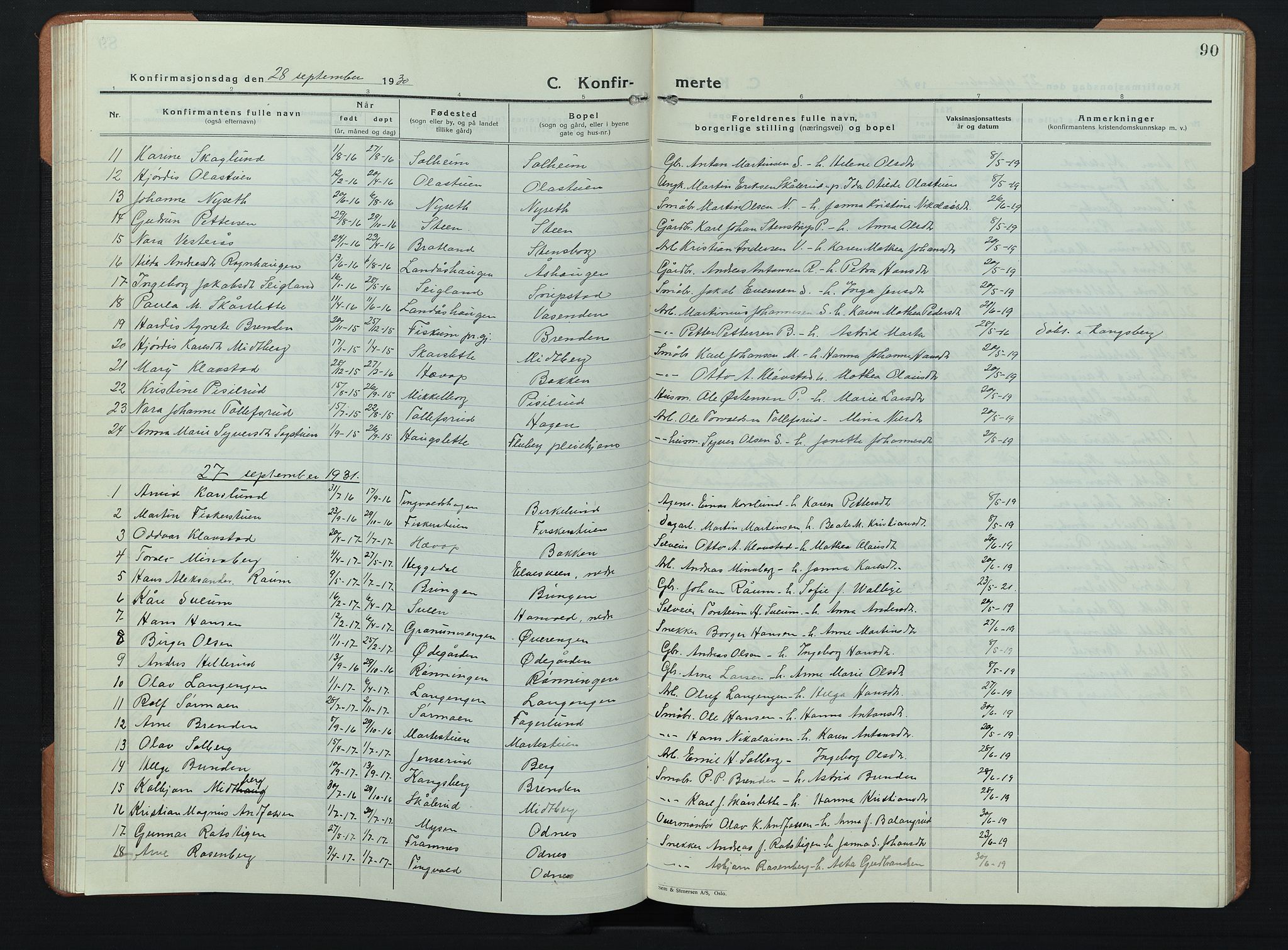 Søndre Land prestekontor, AV/SAH-PREST-122/L/L0008: Parish register (copy) no. 8, 1926-1950, p. 90
