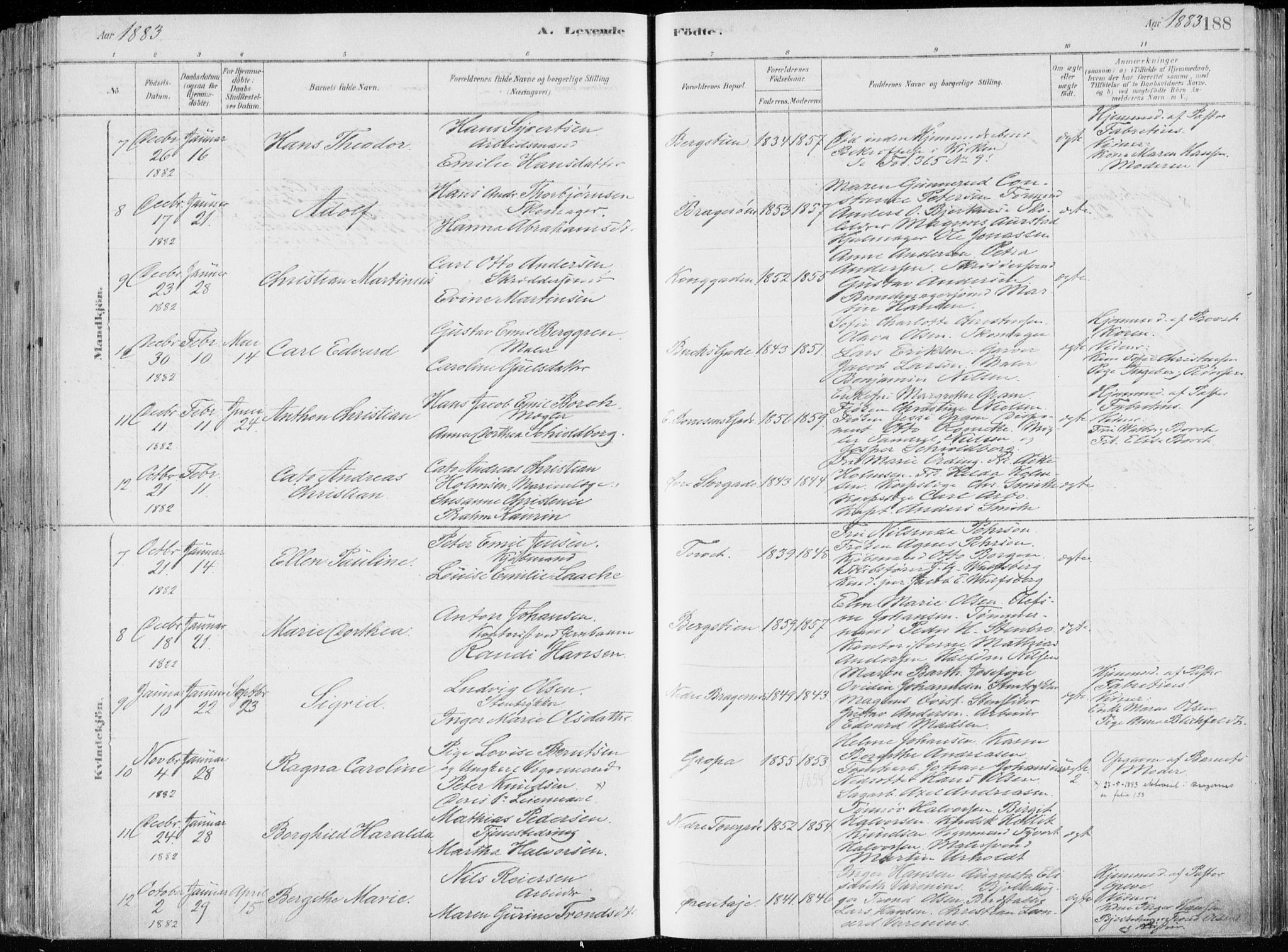 Bragernes kirkebøker, SAKO/A-6/F/Fb/L0006a: Parish register (official) no. II 6A, 1878-1885, p. 188