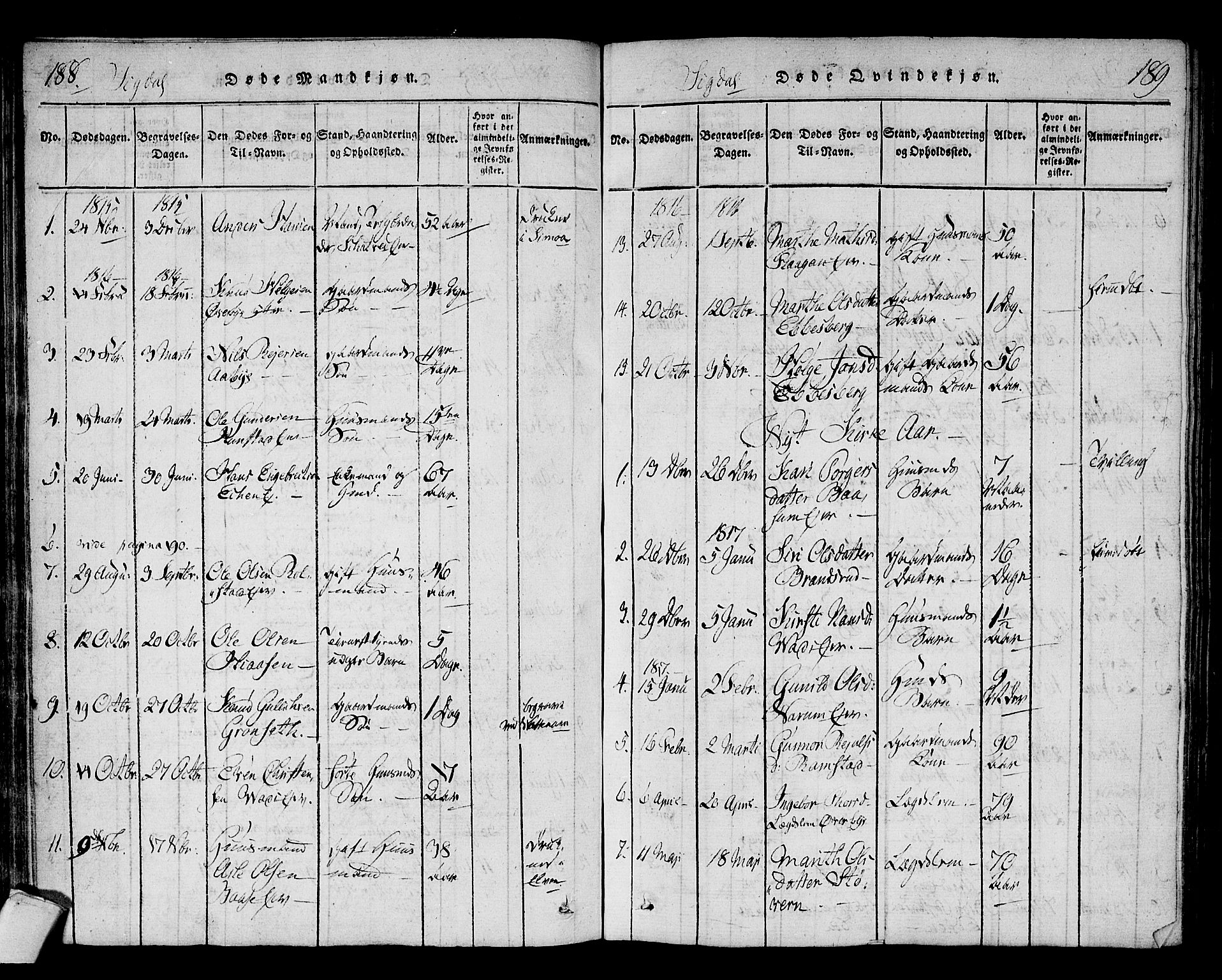 Sigdal kirkebøker, SAKO/A-245/F/Fa/L0005: Parish register (official) no. I 5 /1, 1815-1829, p. 188-189