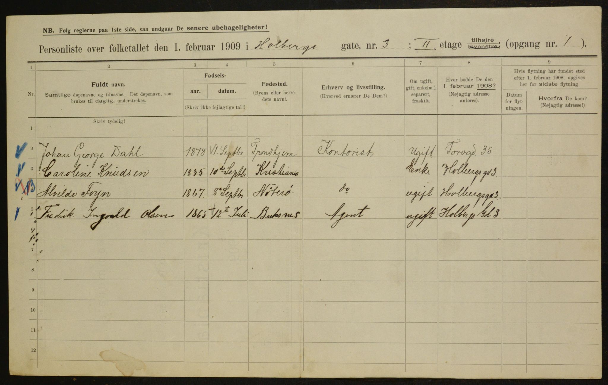 OBA, Municipal Census 1909 for Kristiania, 1909, p. 36486