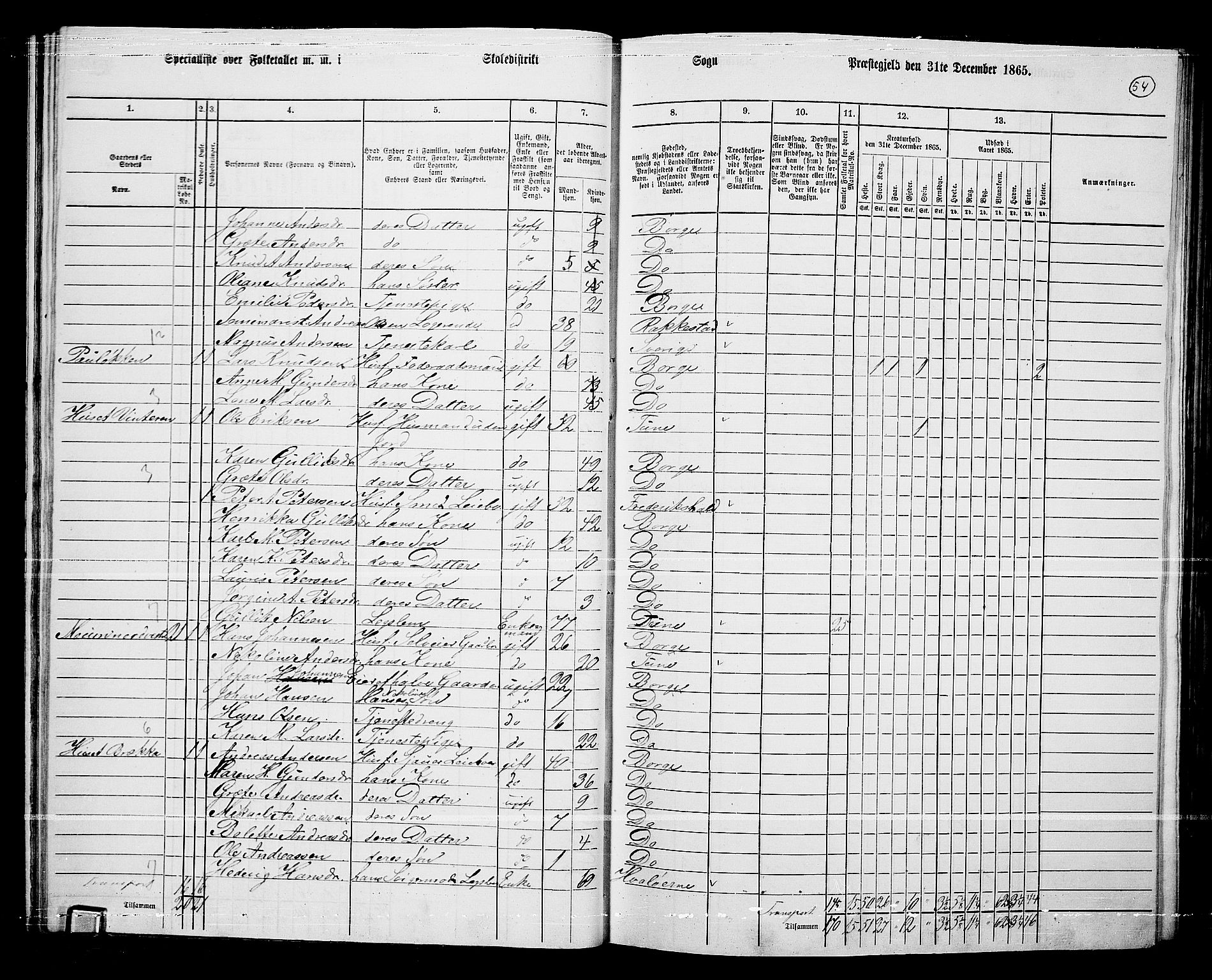 RA, 1865 census for Borge, 1865, p. 52