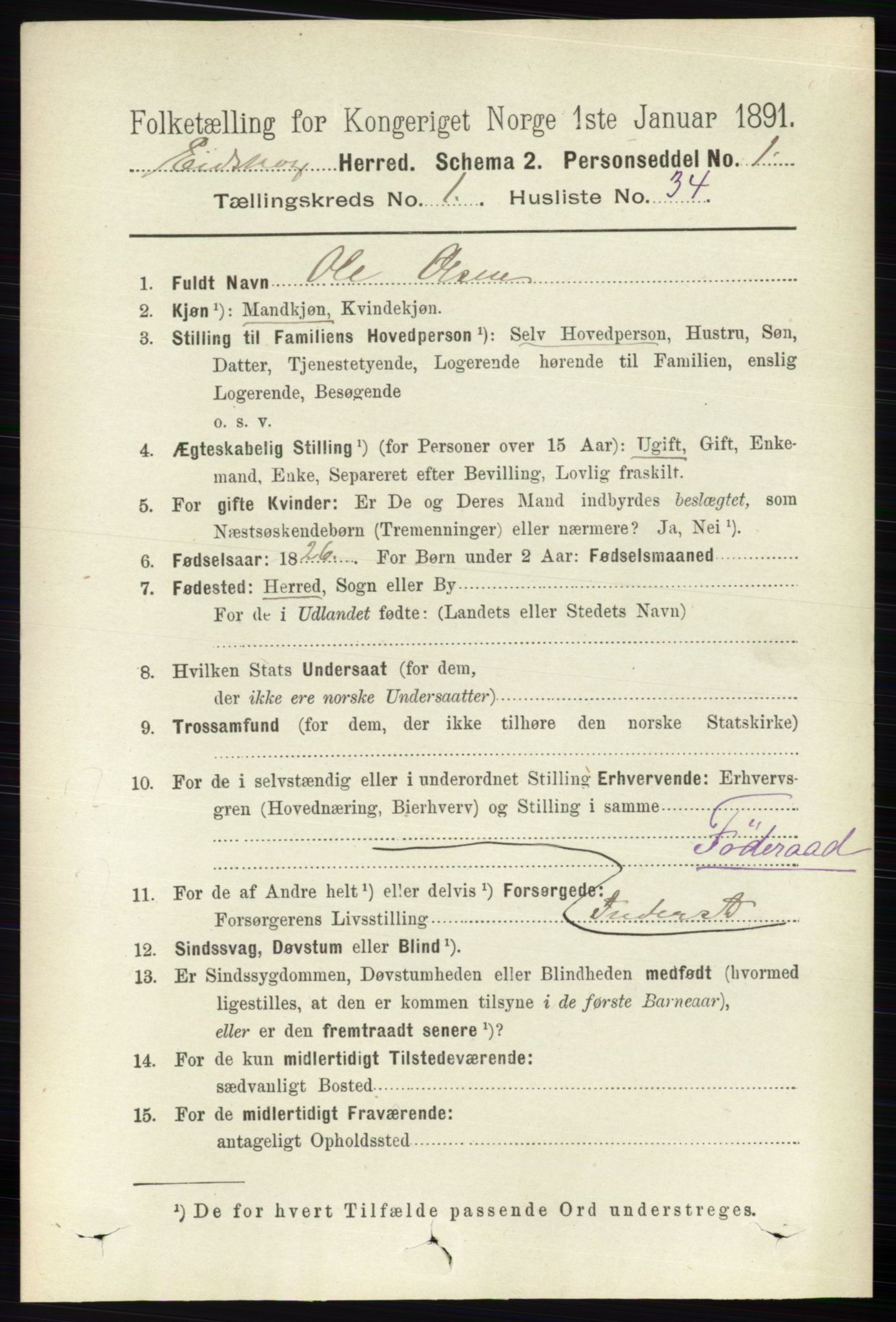 RA, 1891 census for 0420 Eidskog, 1891, p. 304