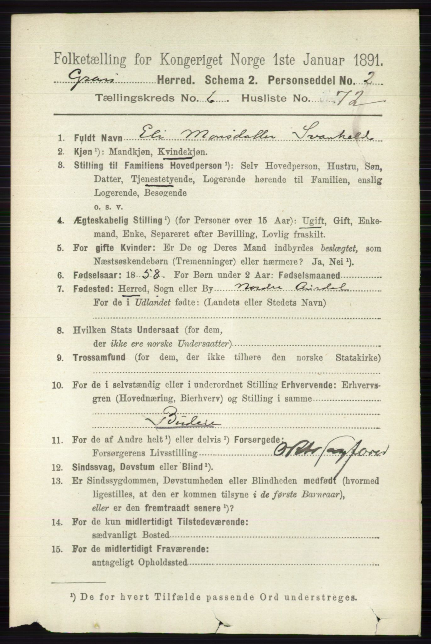 RA, 1891 census for 0534 Gran, 1891, p. 2707