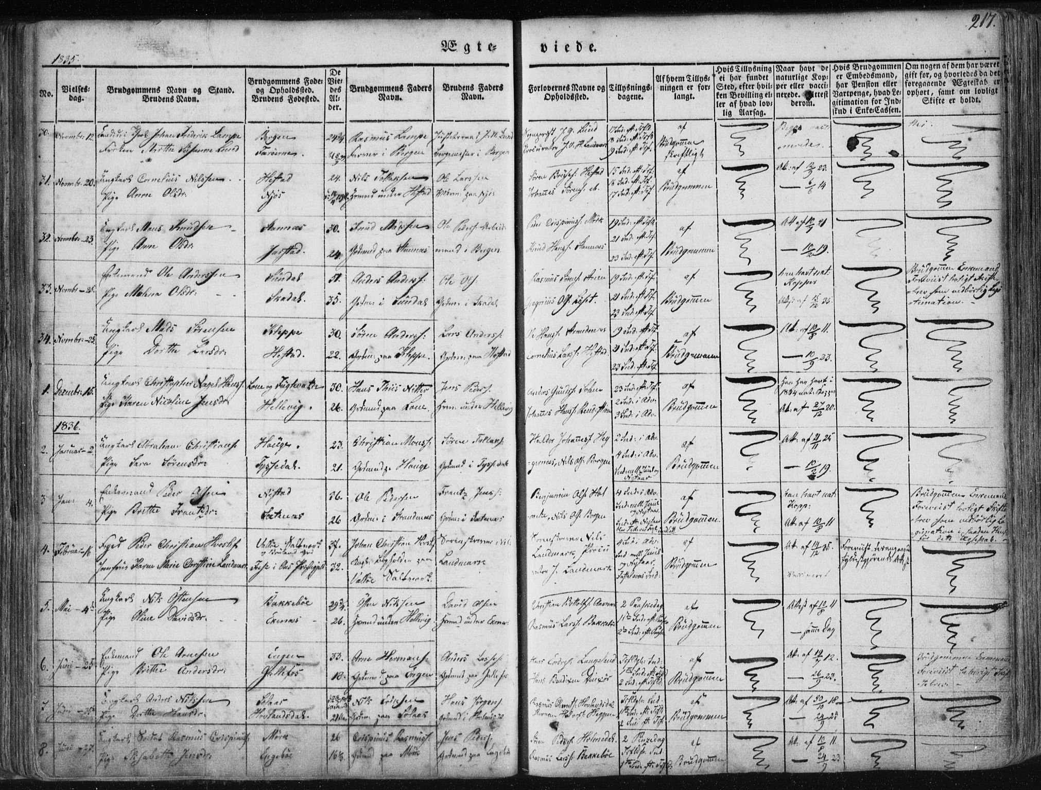 Fjaler sokneprestembete, SAB/A-79801/H/Haa/Haaa/L0006: Parish register (official) no. A 6, 1835-1884, p. 217