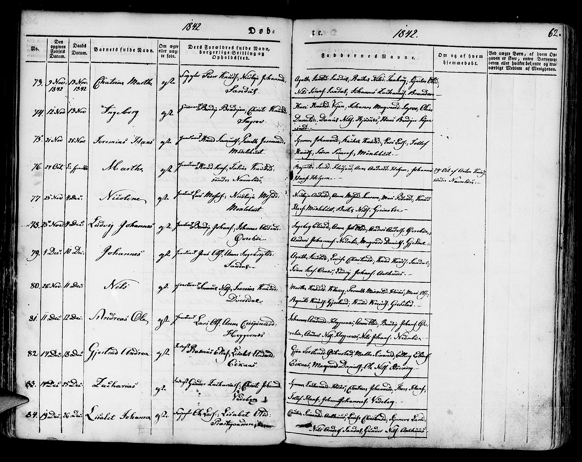Jølster sokneprestembete, SAB/A-80701/H/Haa/Haaa/L0009: Parish register (official) no. A 9, 1833-1848, p. 62