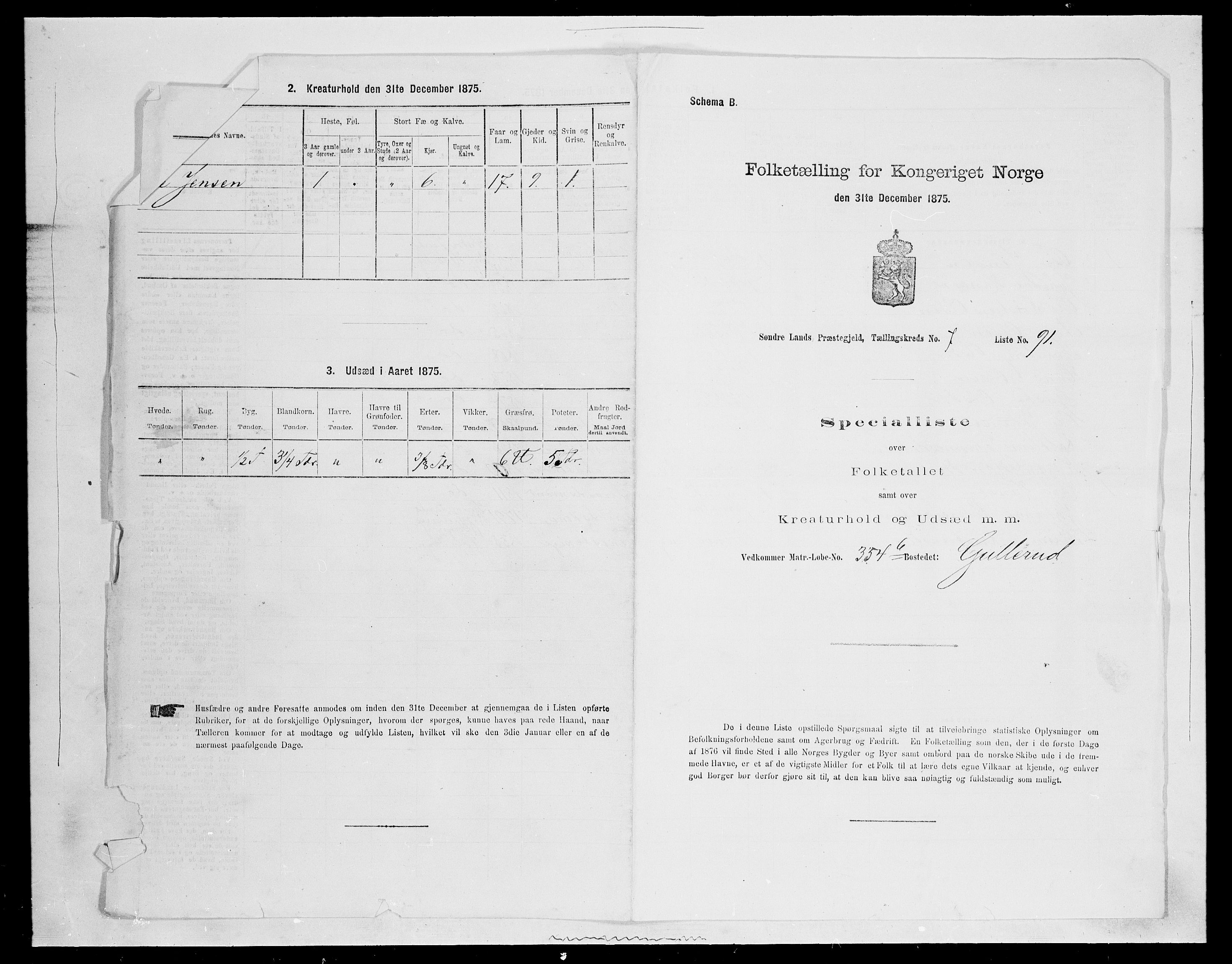 SAH, 1875 census for 0536P Søndre Land, 1875, p. 1196