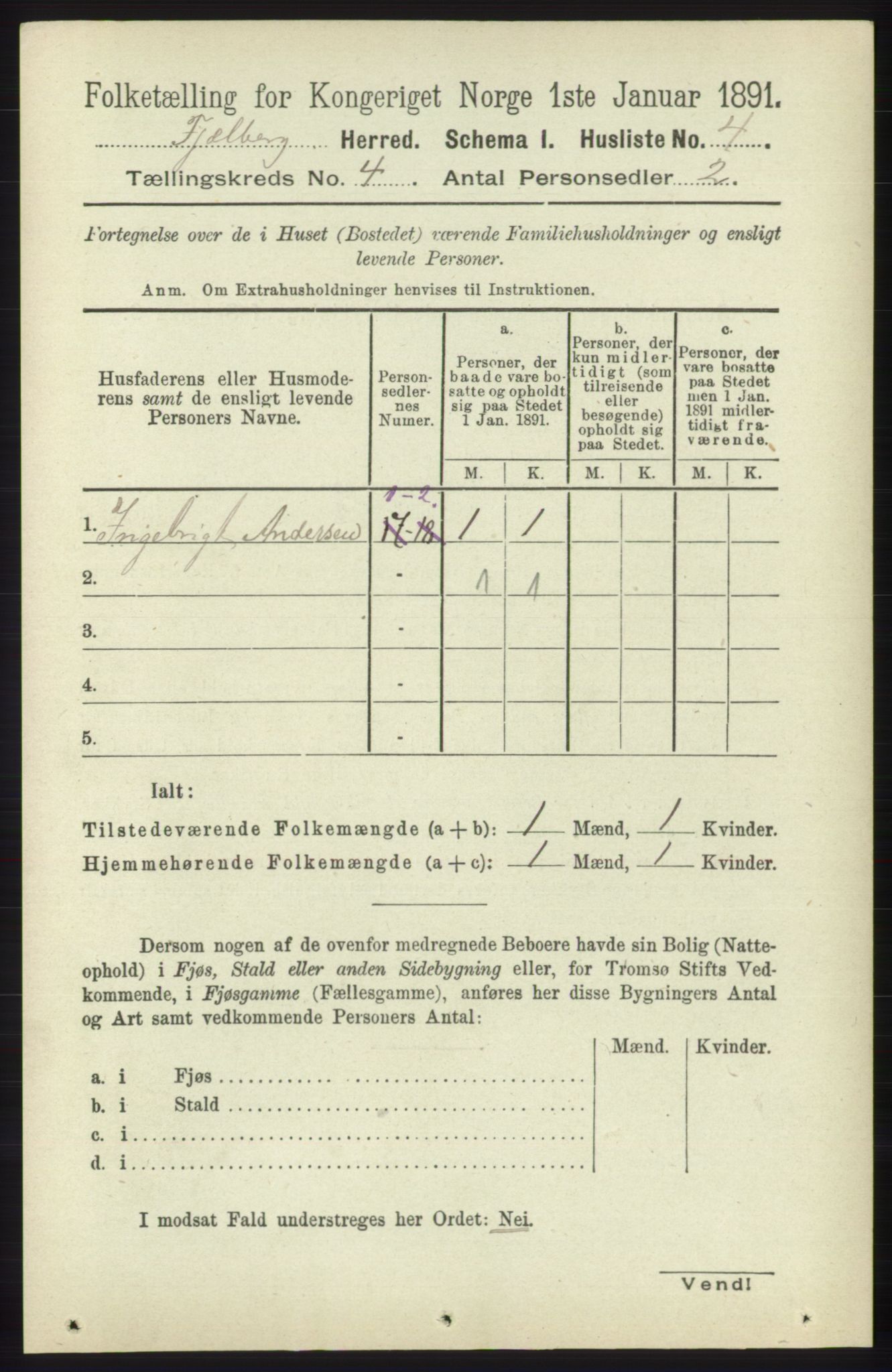 RA, 1891 census for 1213 Fjelberg, 1891, p. 1129