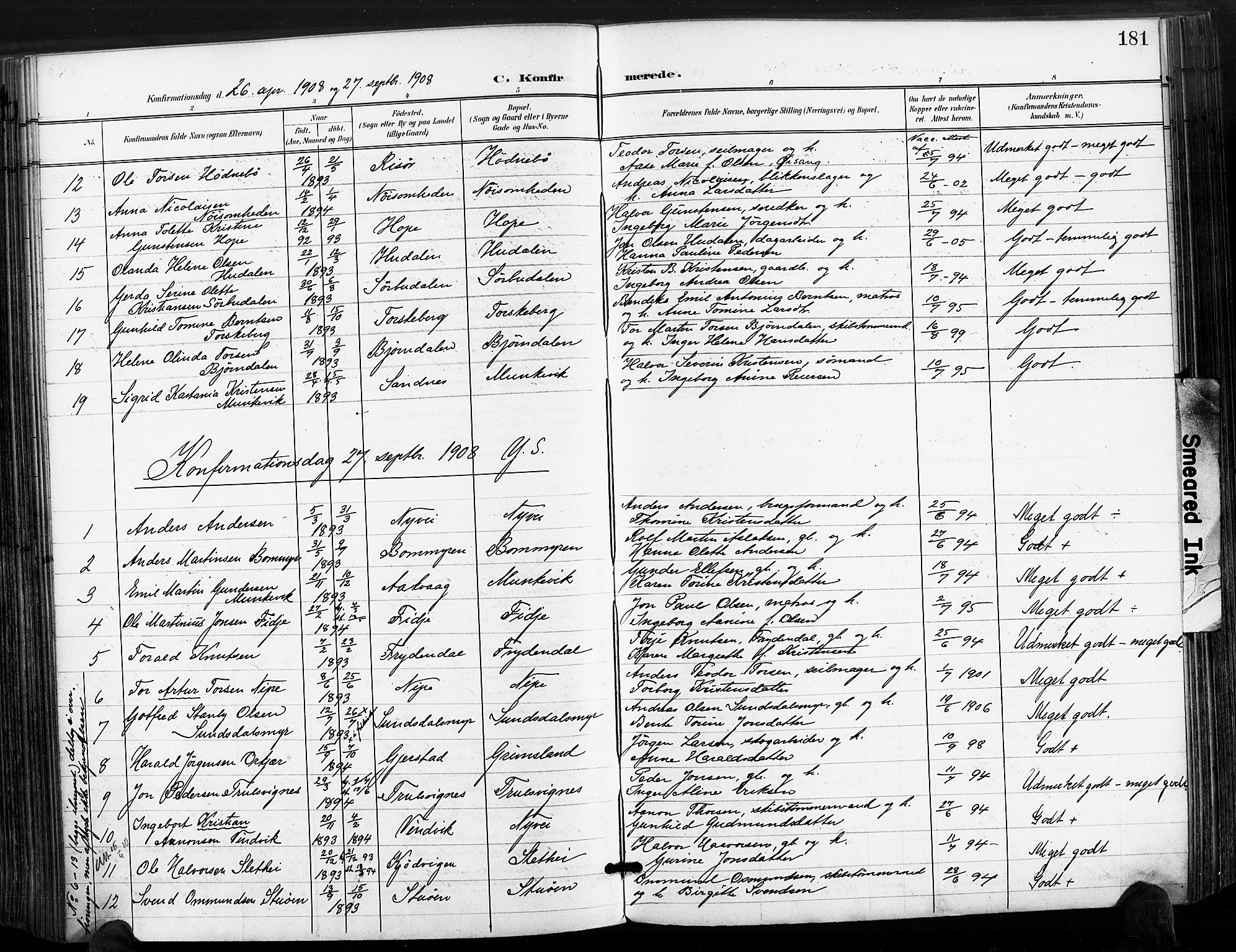 Søndeled sokneprestkontor, AV/SAK-1111-0038/F/Fa/L0006: Parish register (official) no. A 6, 1900-1922, p. 181