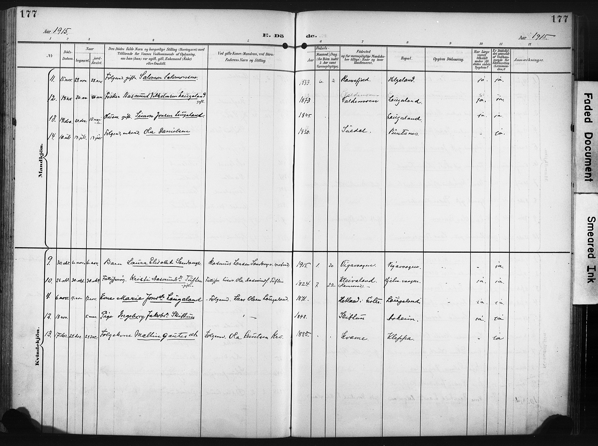 Hjelmeland sokneprestkontor, AV/SAST-A-101843/02/A/L0002: Parish register (official) no. A 17, 1901-1916, p. 177